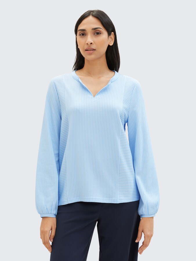 Blouse met streepmotief door Women, blue white thin stripe
