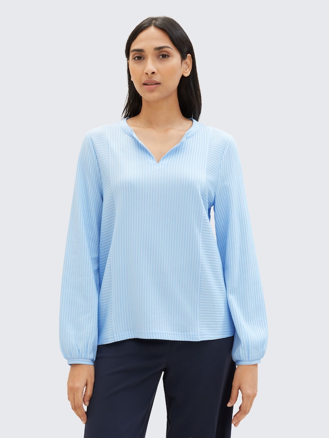 Blouse met streepmotief door Women, blue white thin stripe