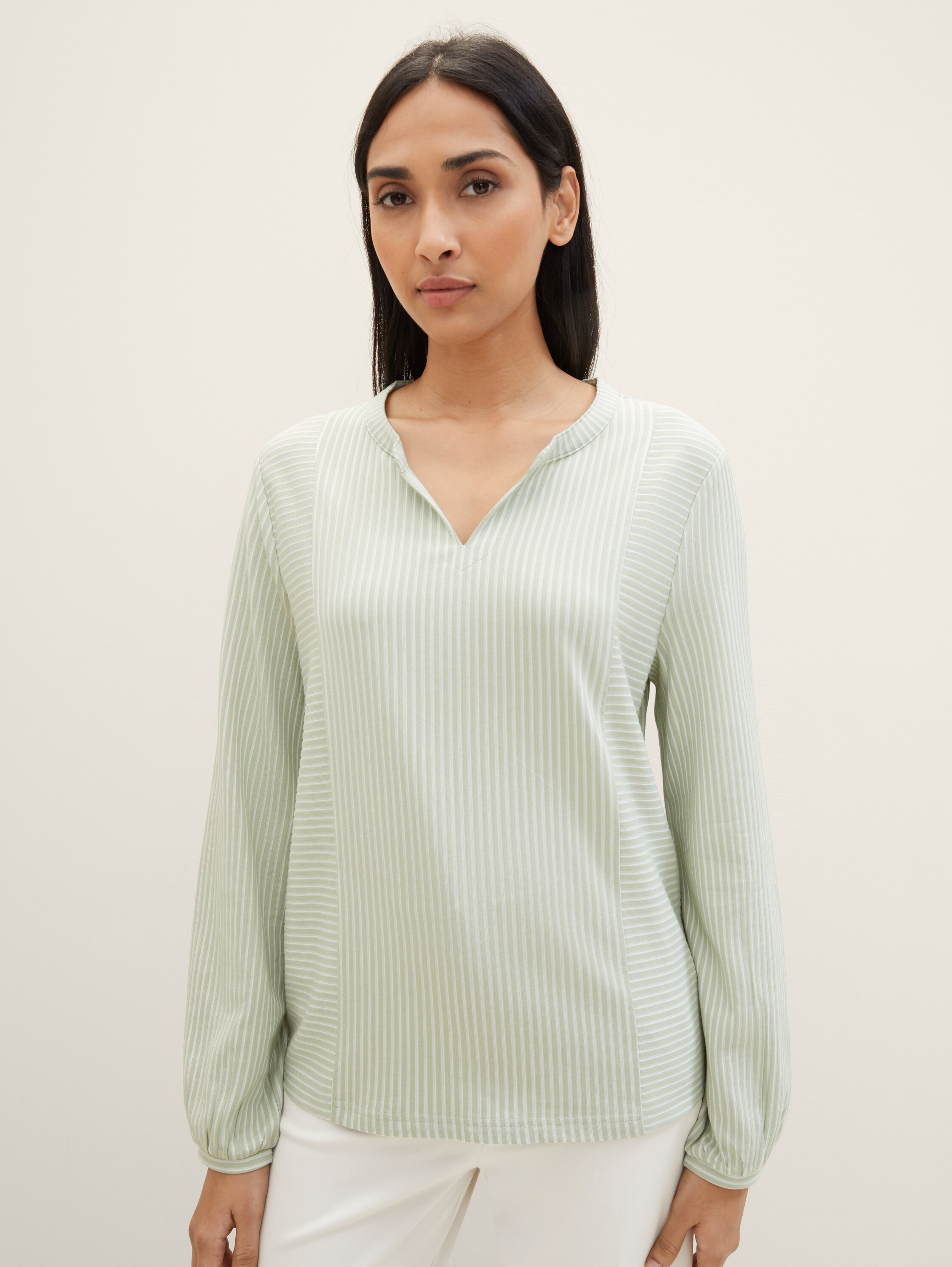 Bluse mit Streifenmuster - desert green white thin stripe