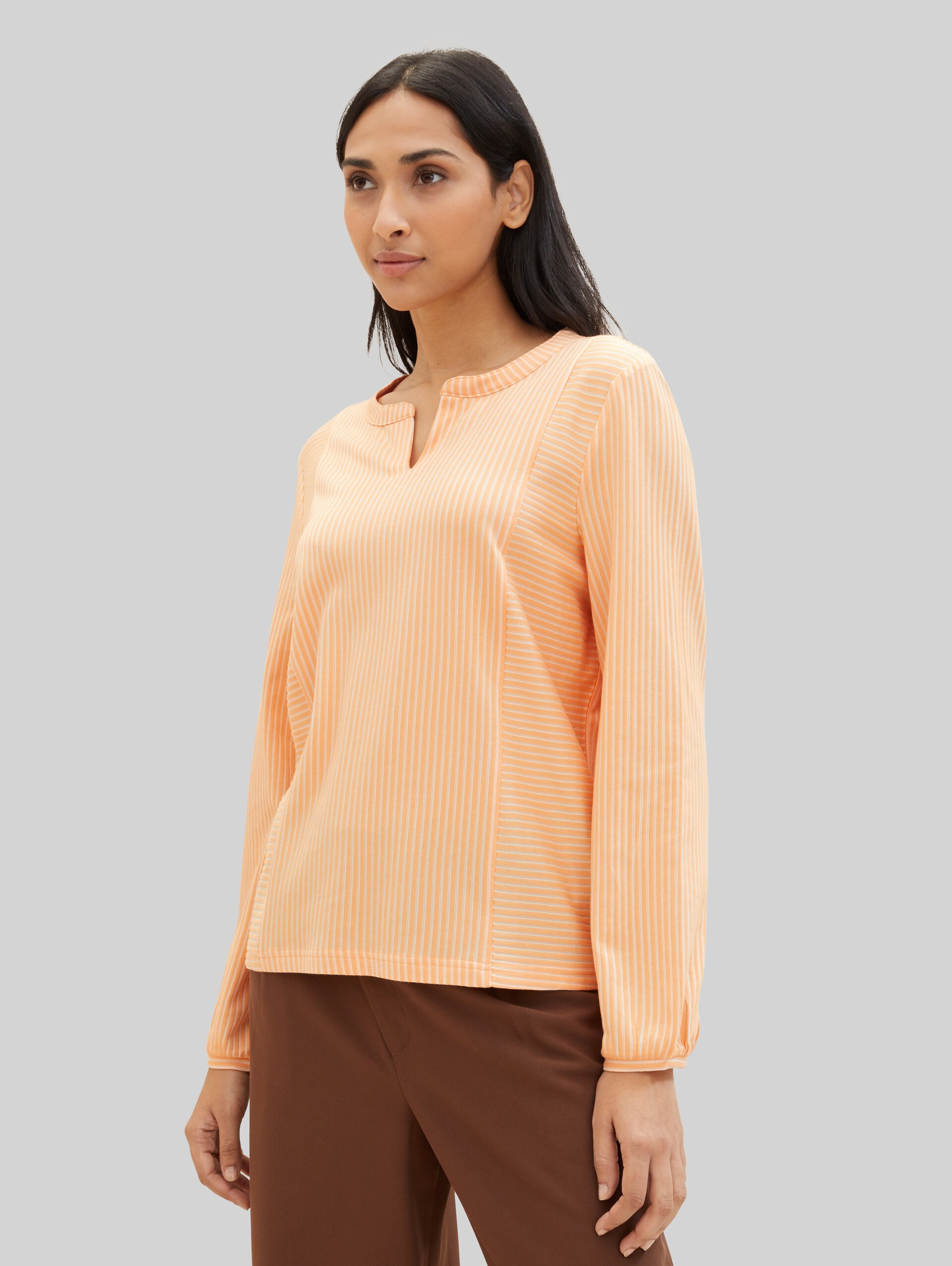 Blouse à rayures - coral beige thin stripe - Découpe Vue de face du modèle