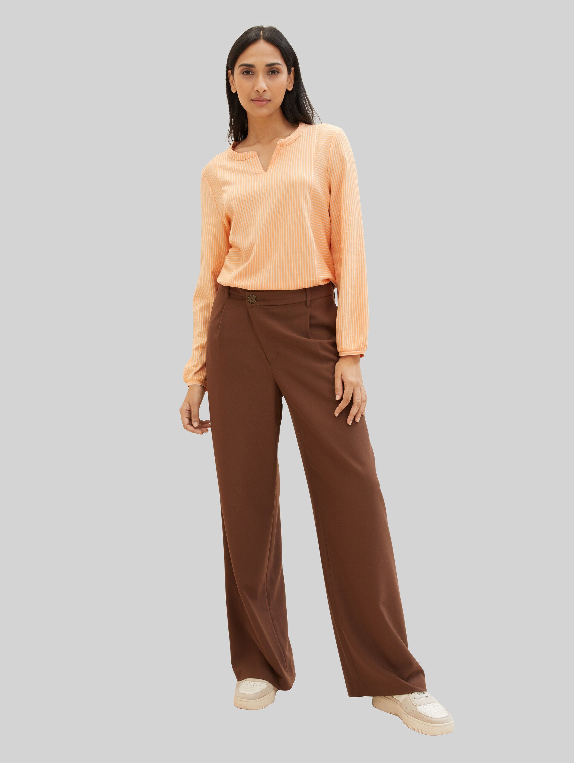 Blouse à rayures - coral beige thin stripe - Vue de face du modèle