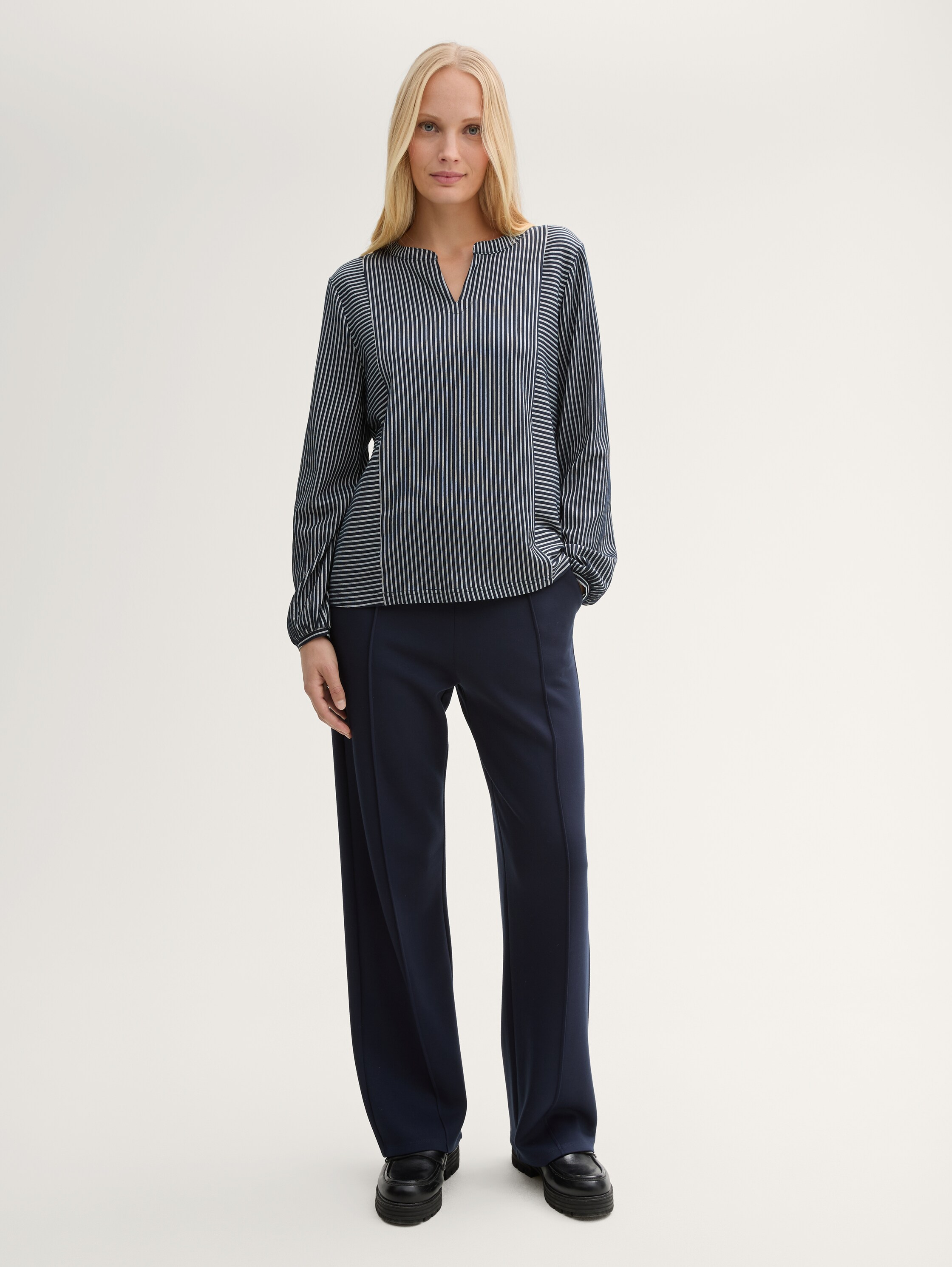 Bluse mit Streifenmuster - navy_blue_white_thin_stripe - 