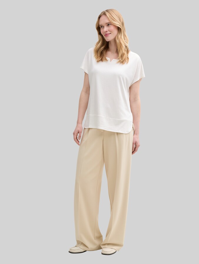 T-shirt van een materiaalmix door Women, Whisper White