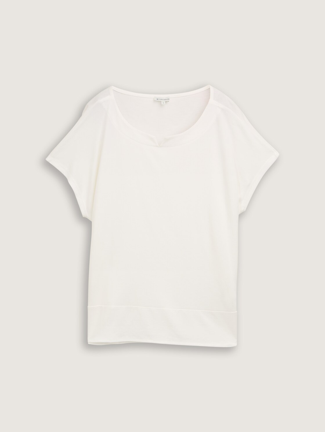 T-Shirt aus Materialmix - Whisper White - Vorder-Produkt-Ansicht