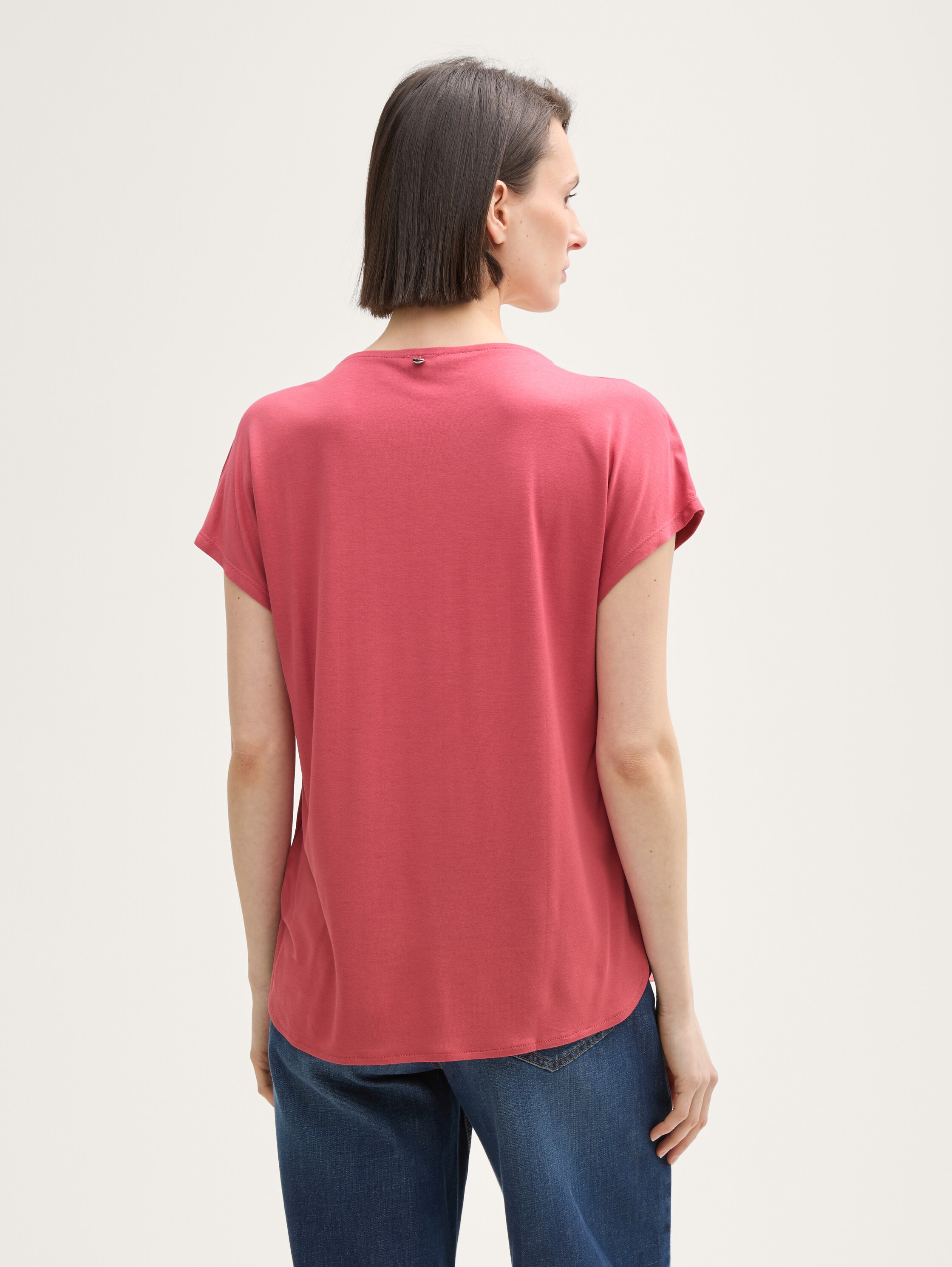 T-Shirt aus Materialmix - berry_red - 
