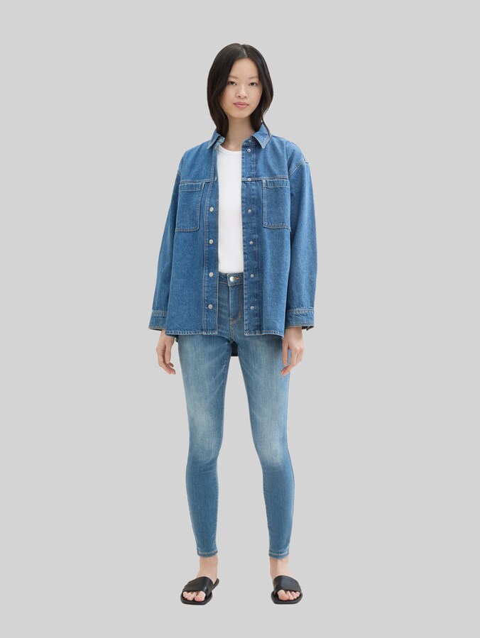 3 maten in 1 - TTNELA Extra Skinny Jeans door Denim Female, Used Light Stone Blue Denim
