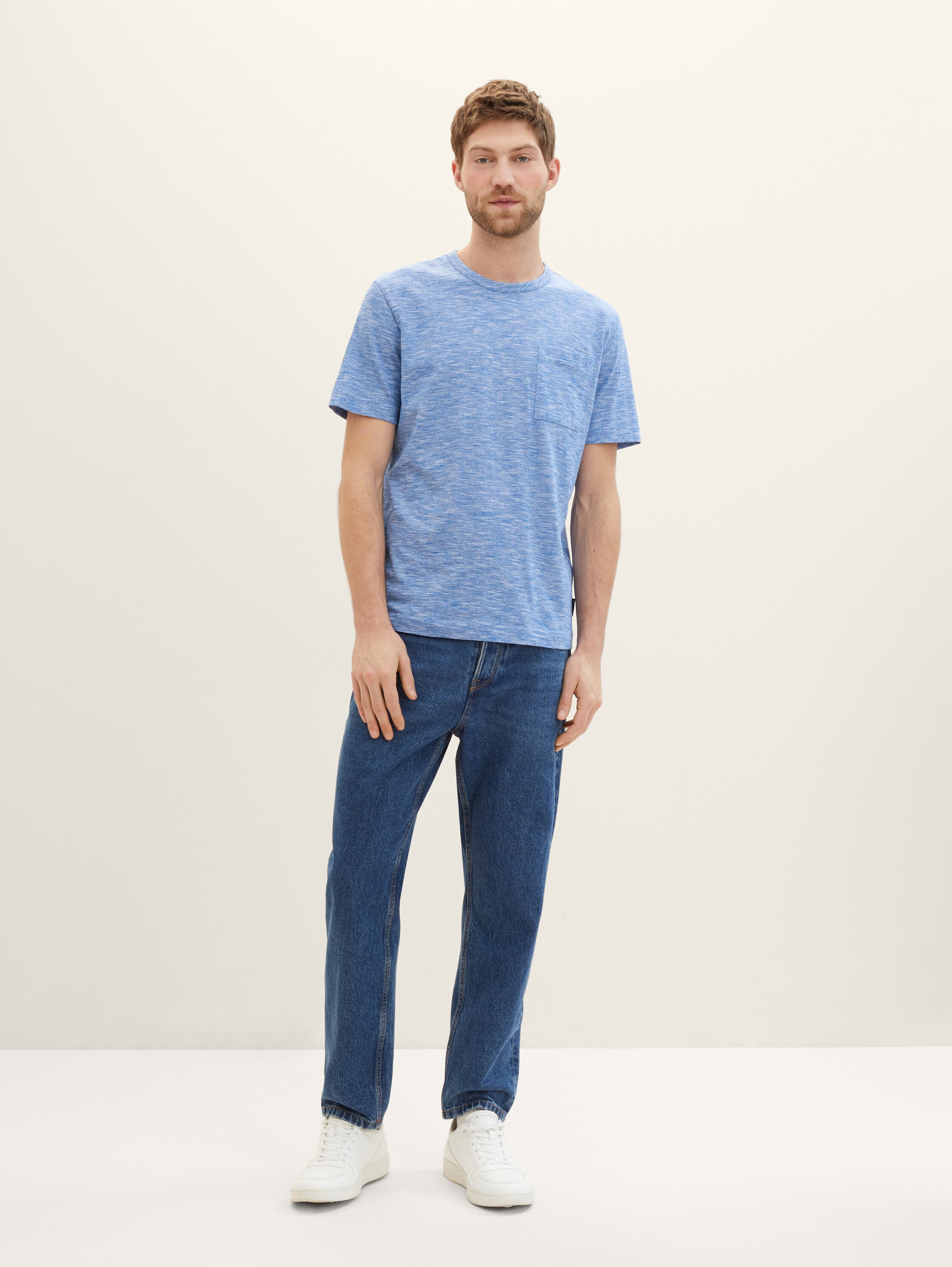 T-shirt aspect chiné - sure blue finestripe - Vue de face du modèle