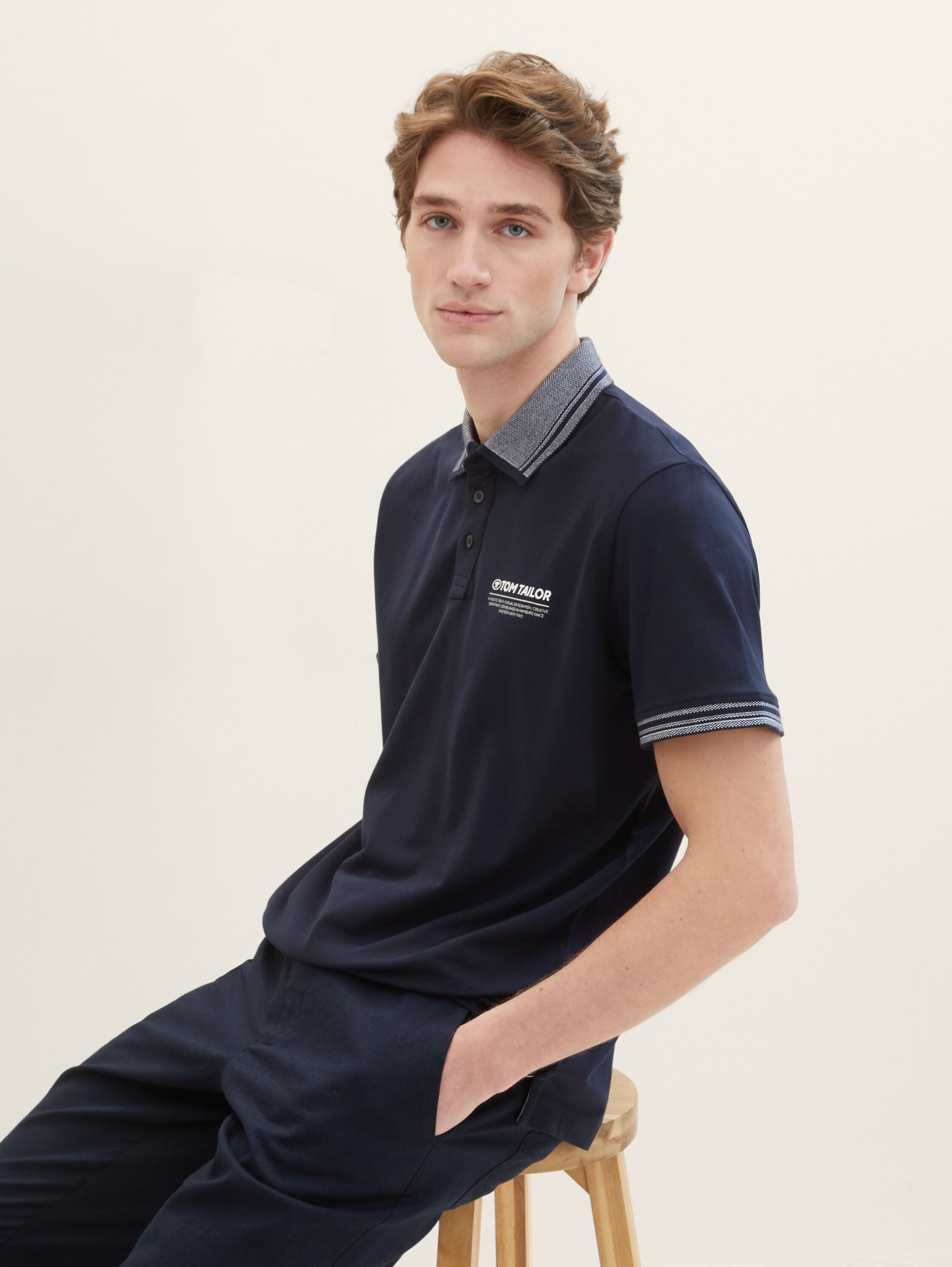 Poloshirt mit Logo Print - blau - 