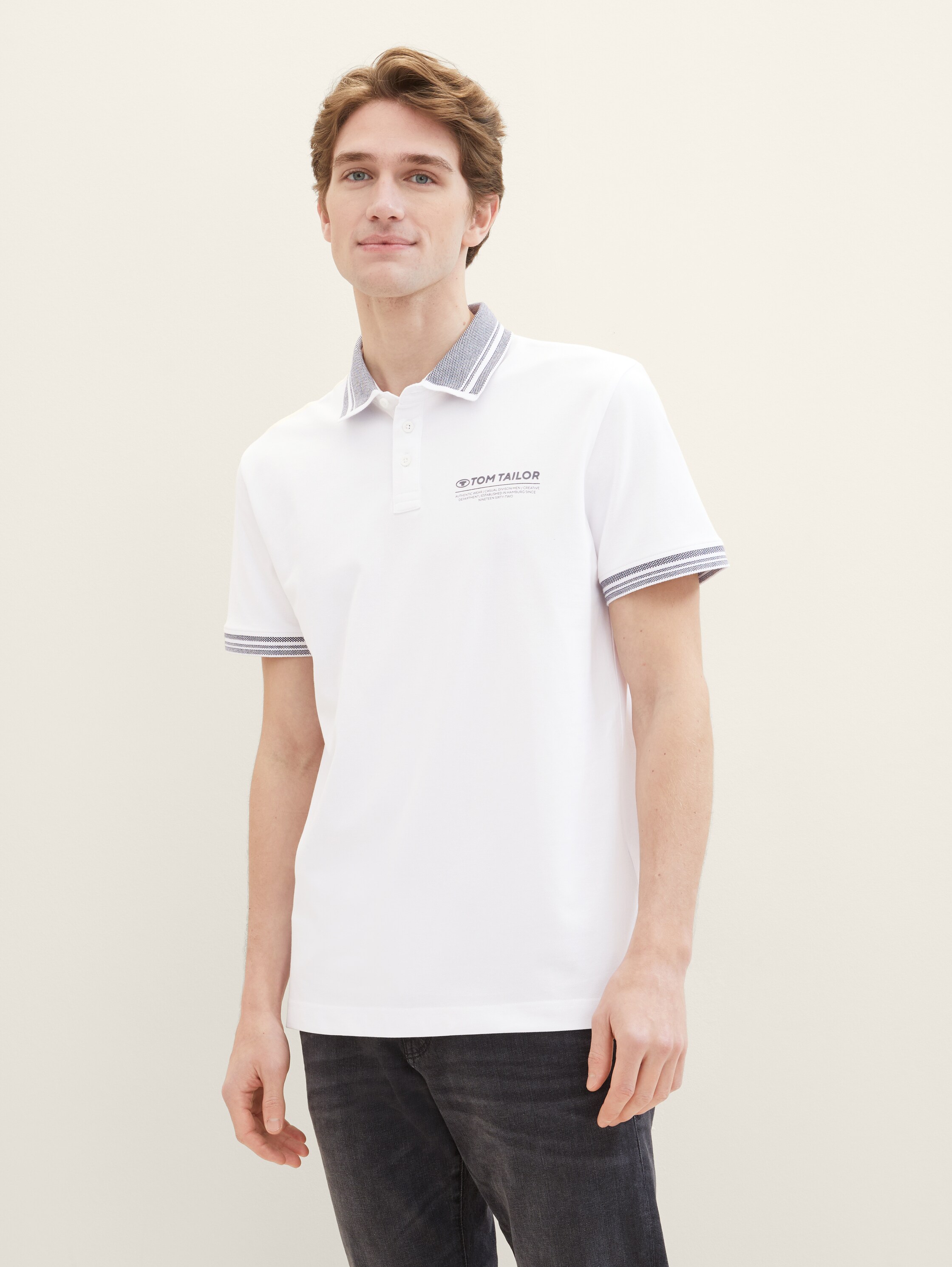 Poloshirt mit Logo Print - weiß - 