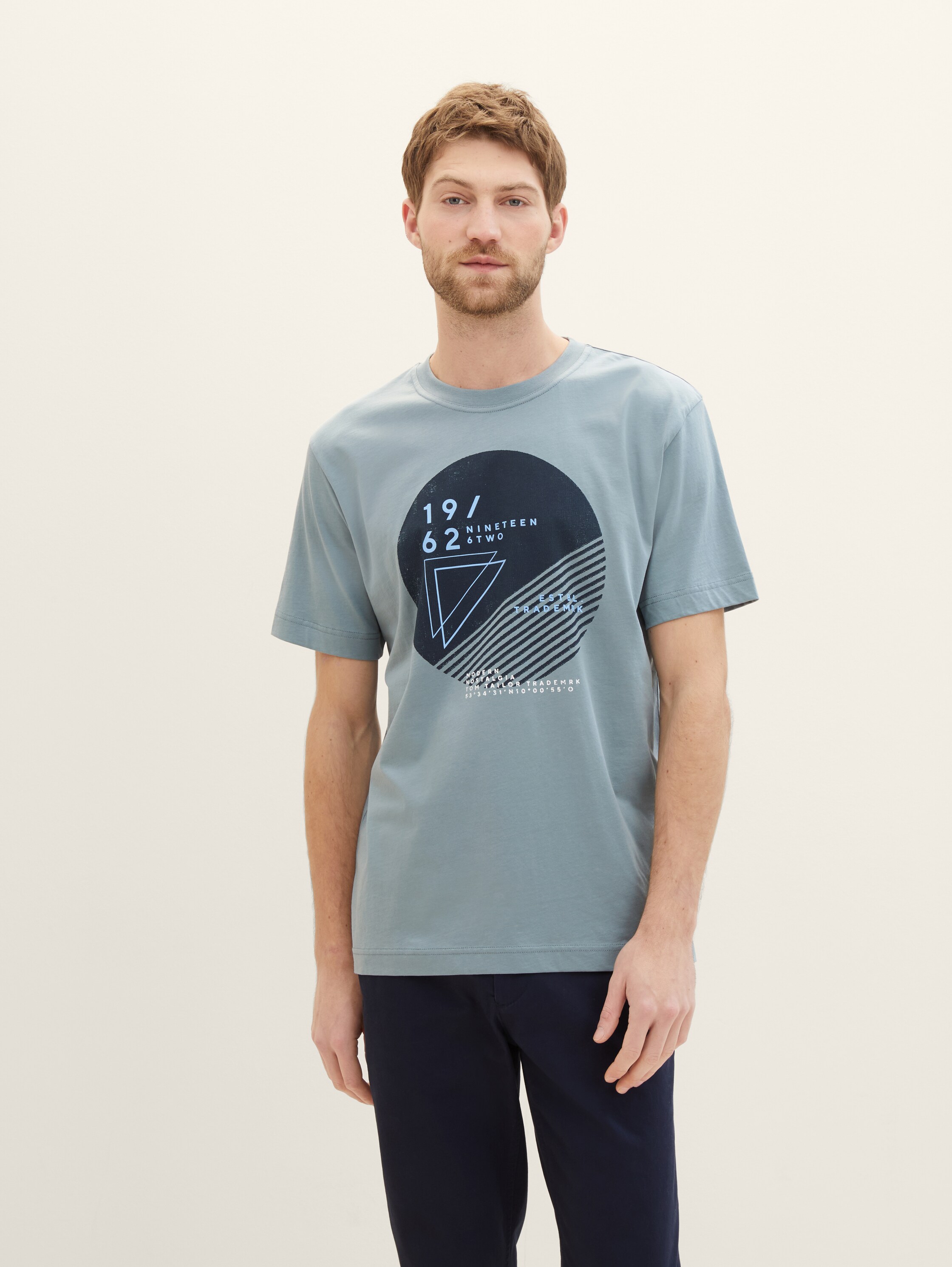 T-Shirt mit Print - grey mint - Ausschnitt Model-Vorderansicht