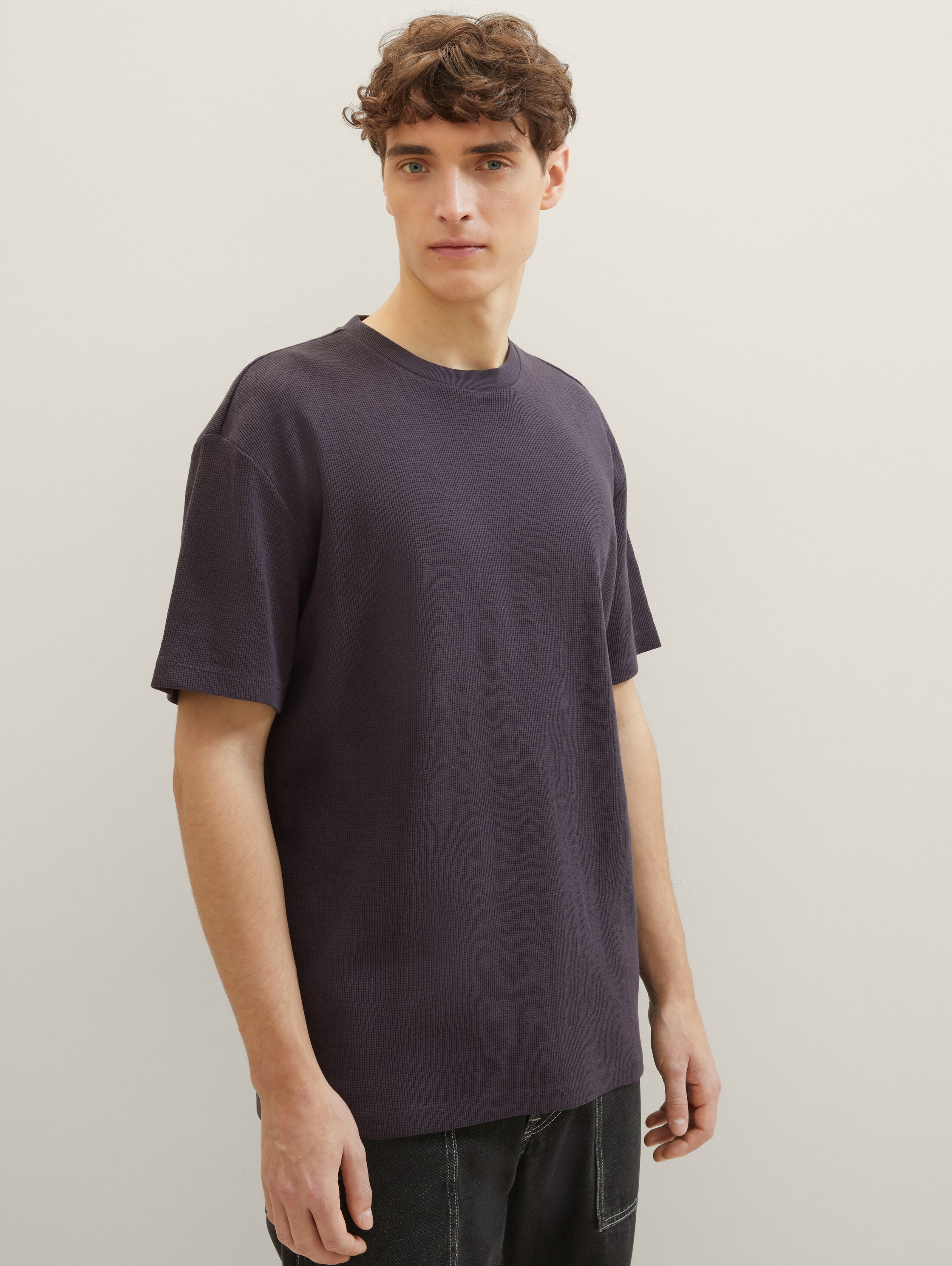 T-Shirt mit Waffelstruktur - grau - 