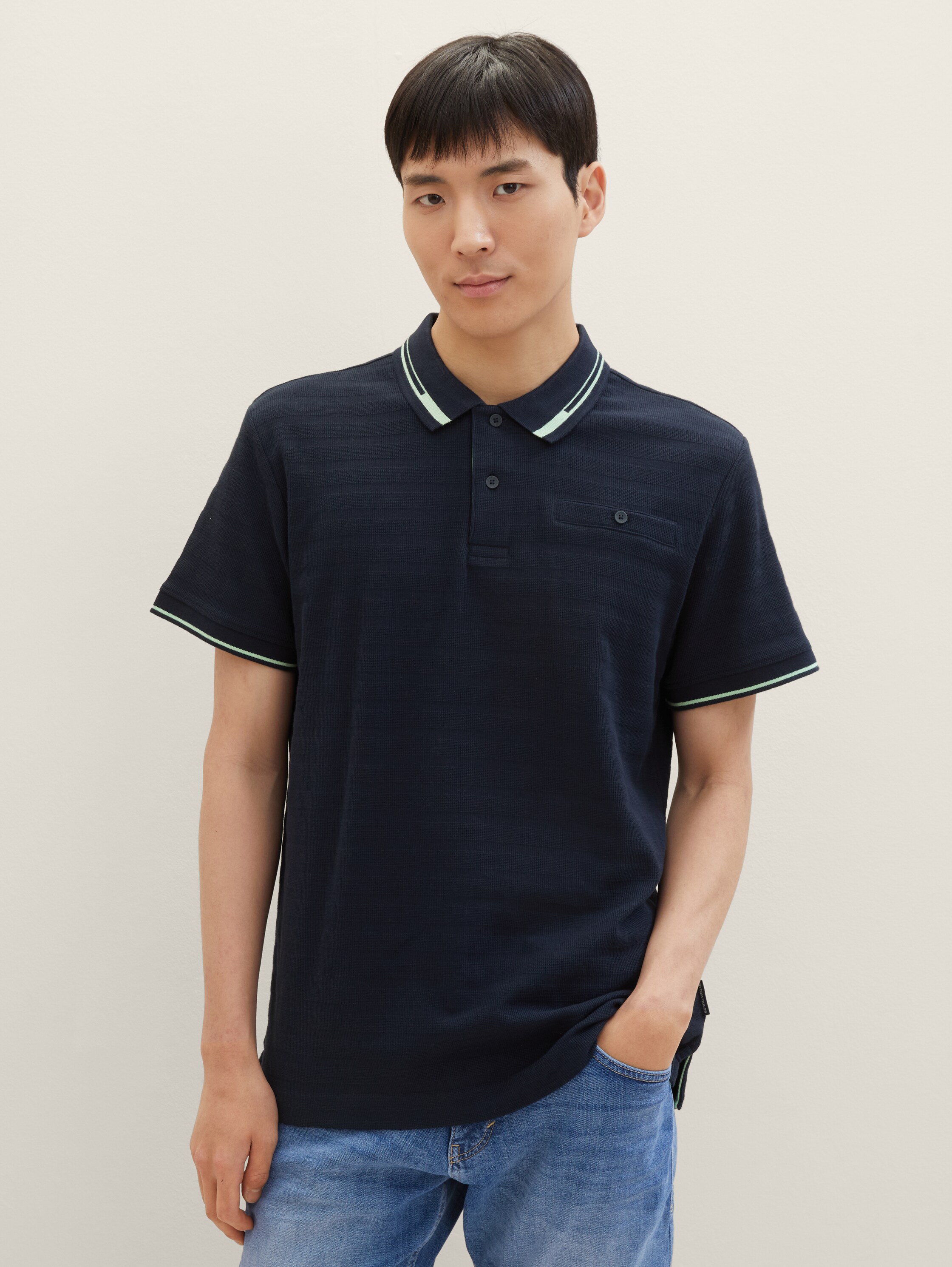 Poloshirt mit Struktur - blau - 