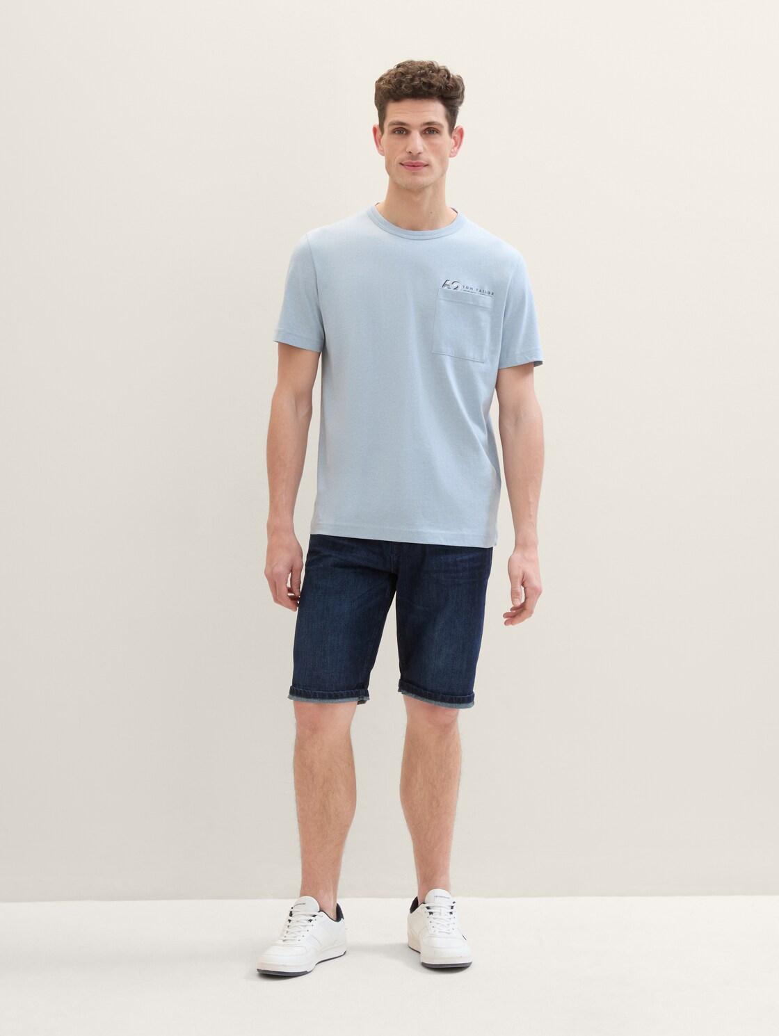 T-shirt in gemêleerde look - foggy blue grindle structure - Model vooraanzicht