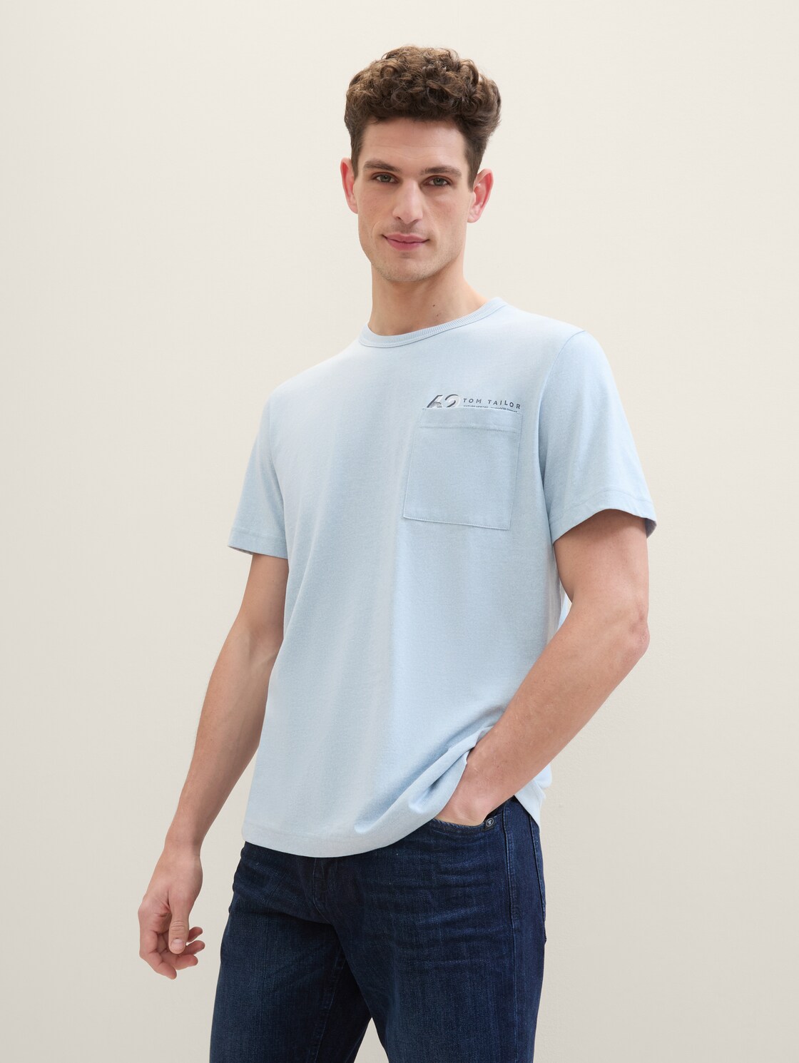 T-shirt in gemêleerde look - foggy blue grindle structure