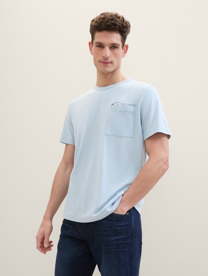 T-shirt in gemêleerde look door Men, foggy blue grindle structure