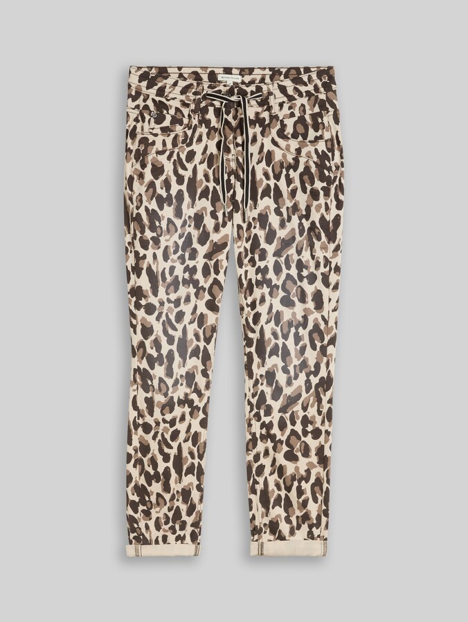 Tapered relaxed-fit trousers by Women, brown beige leo print