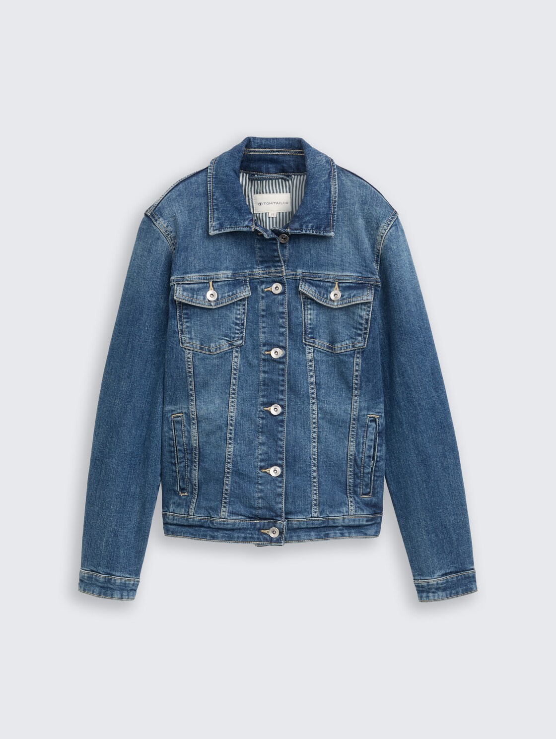 Denim jacket with recycled cotton - Used Dark Stone Blue Denim - Front product view