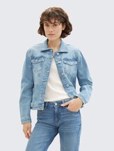 Veste en jean comportant du coton recyclé - Light Stone Blue Denim - Vue de face du modèle