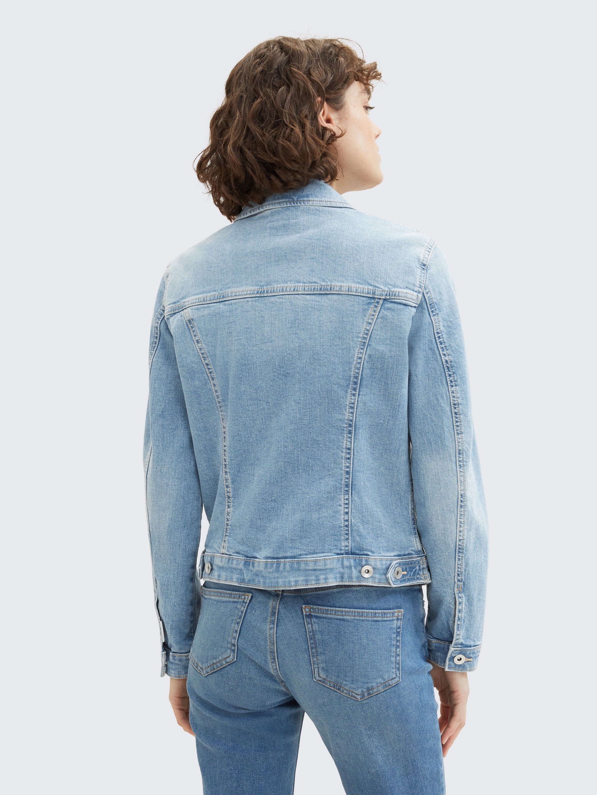 Denim jacket with recycled cotton - Light Stone Blue Denim - Model-back view