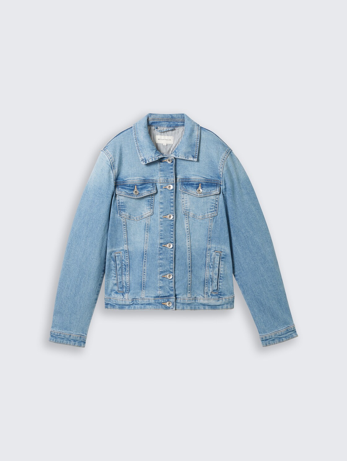 Jeansjacke mit recycelter Baumwolle - Light Stone Blue Denim - Vorder-Produkt-Ansicht