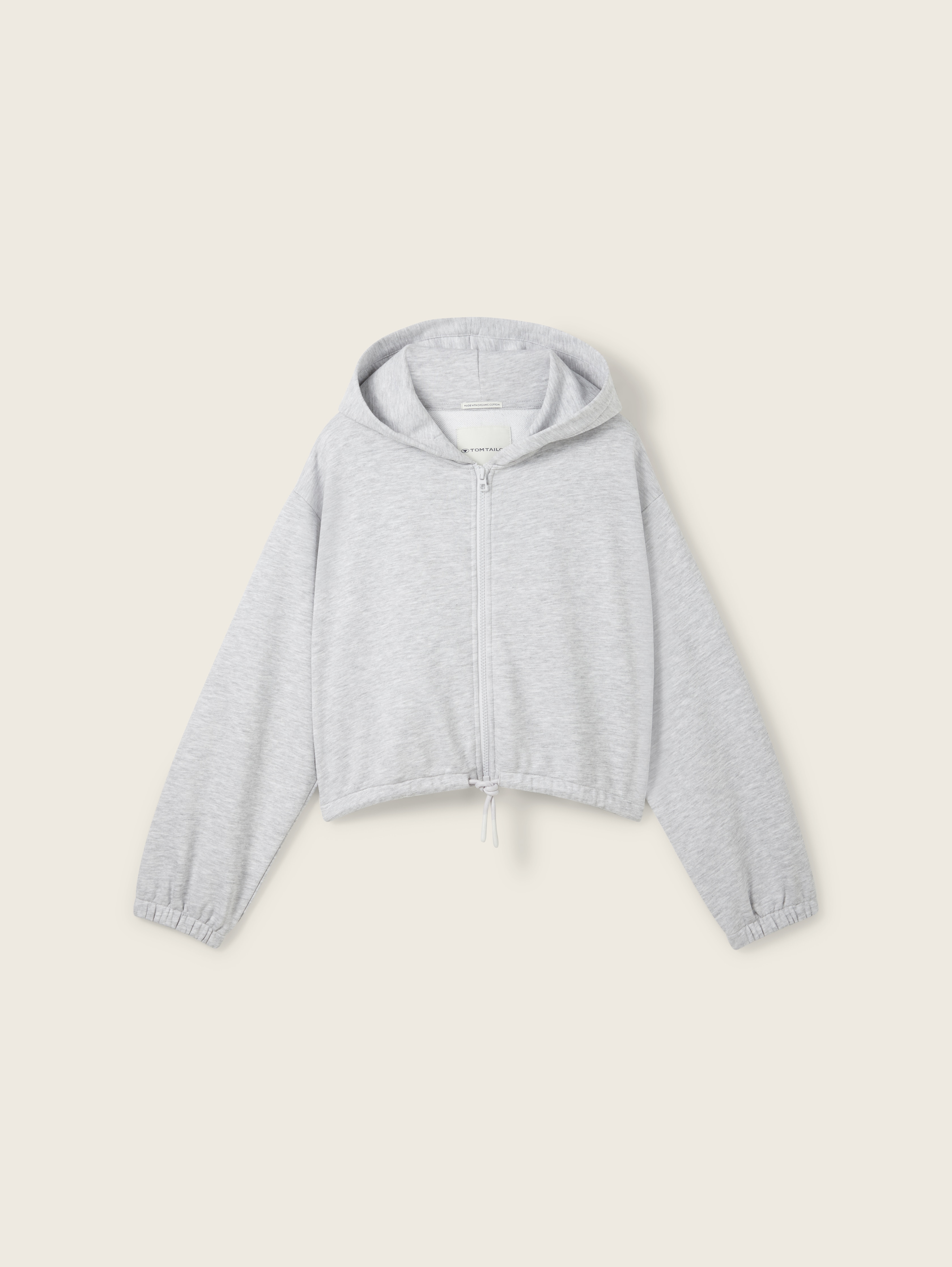 Cropped Hoodie Sweatjacke mit Kordelzug von Teen Girls, Light Stone Grey Melange