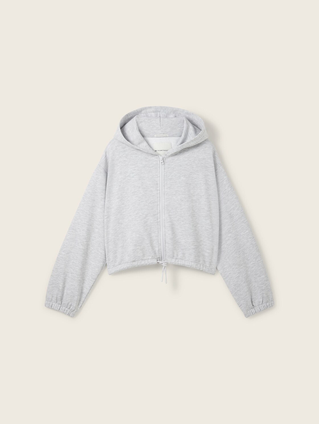 Cropped Hoodie Sweatjacke mit Kordelzug - Light Stone Grey Melange - Vorder-Produkt-Ansicht