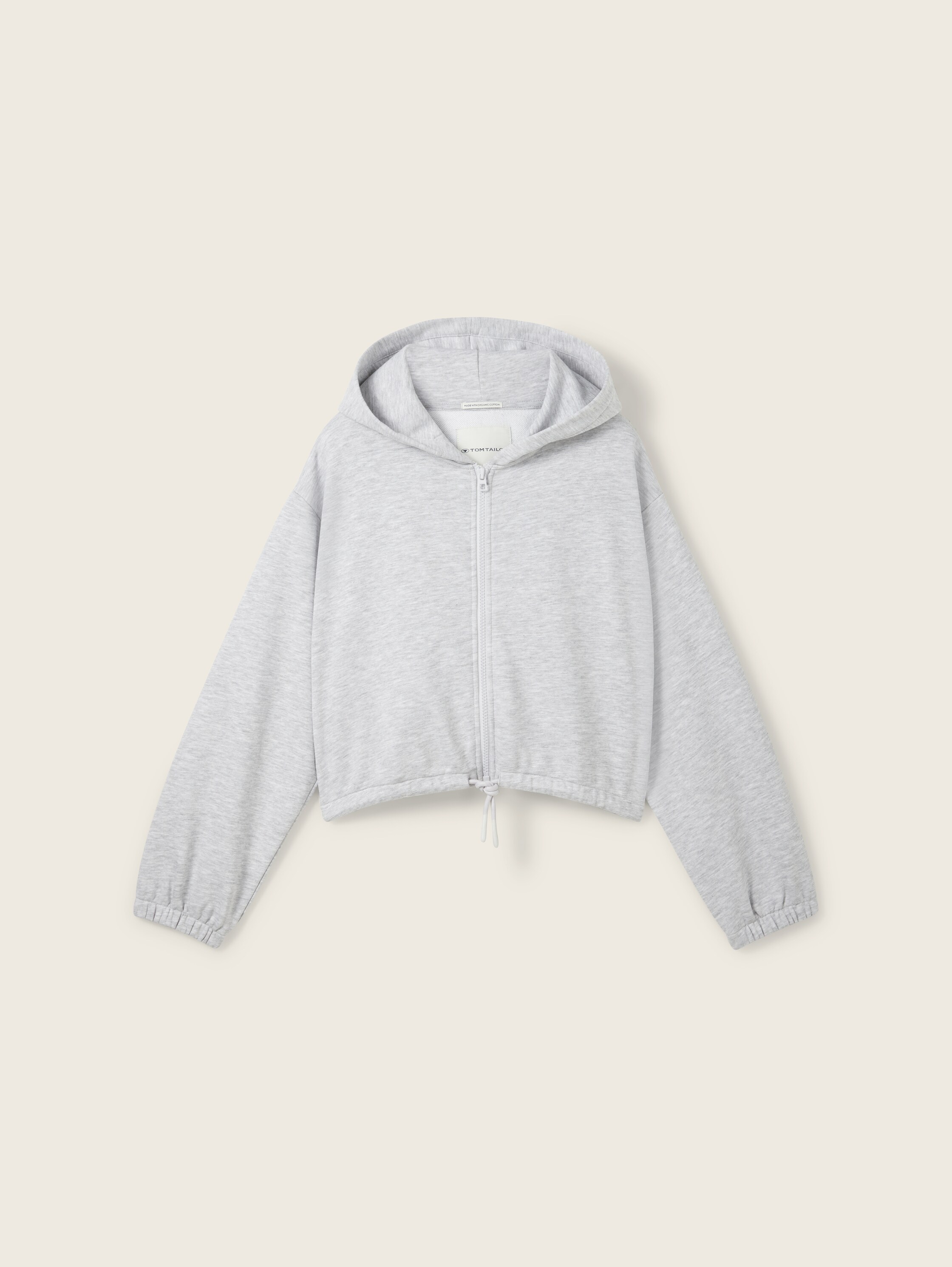 Cropped Sweatjacke in Melange-Optik - light_stone_grey_melange - 