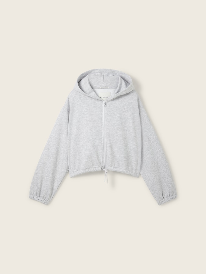 Korte hoodie-sweatjack met trekkoord door Teen Girls, Light Stone Grey Melange