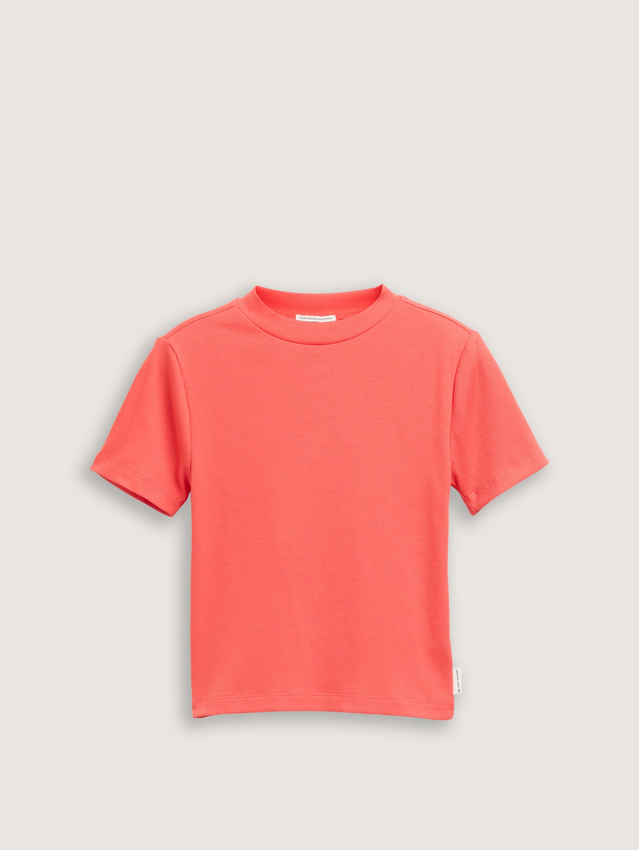 Cropped T-Shirt mit Rippstruktur - plain_red - 
