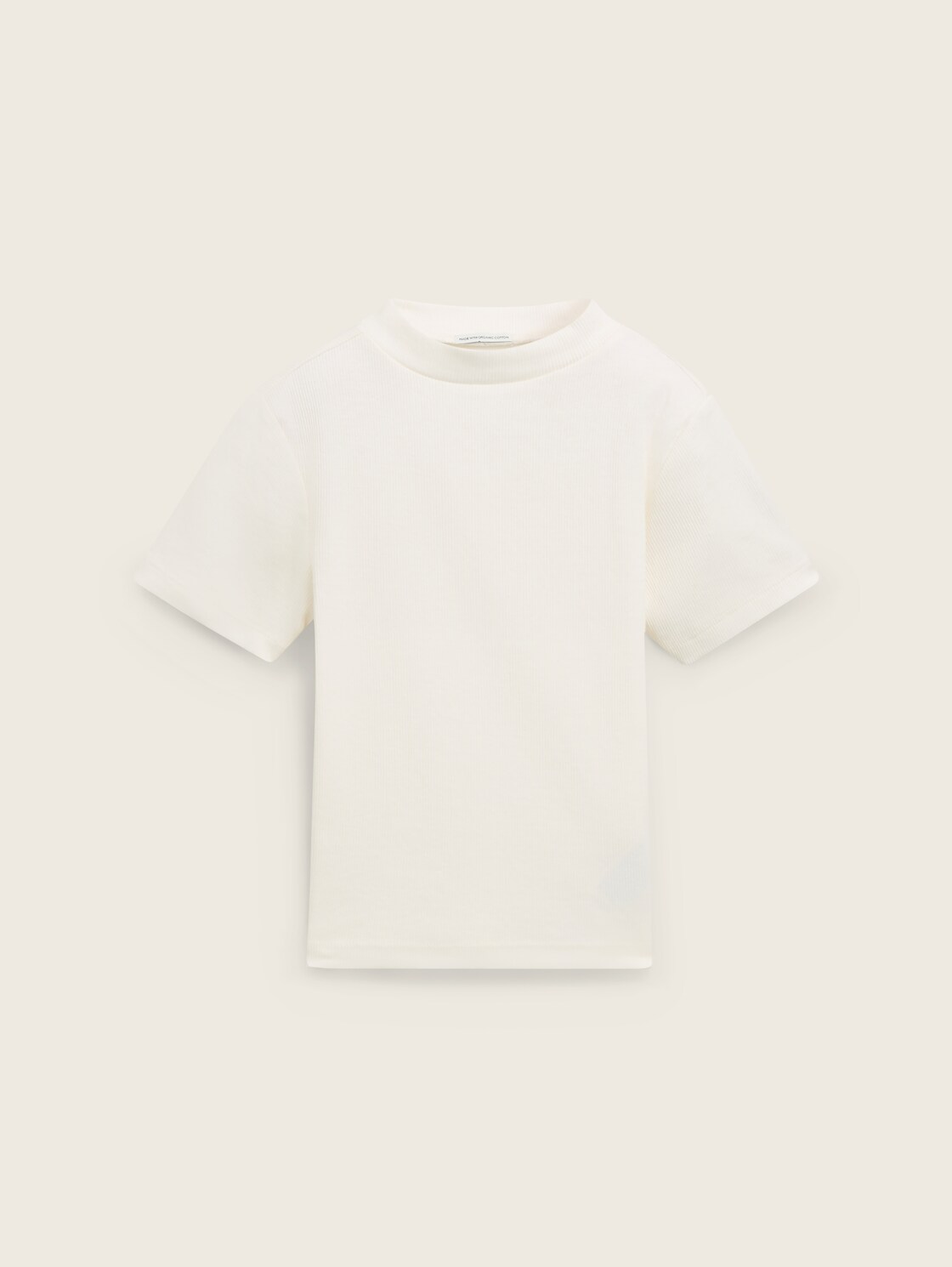 Cropped T-Shirt mit Rippstruktur - Wool White - Vorder-Produkt-Ansicht
