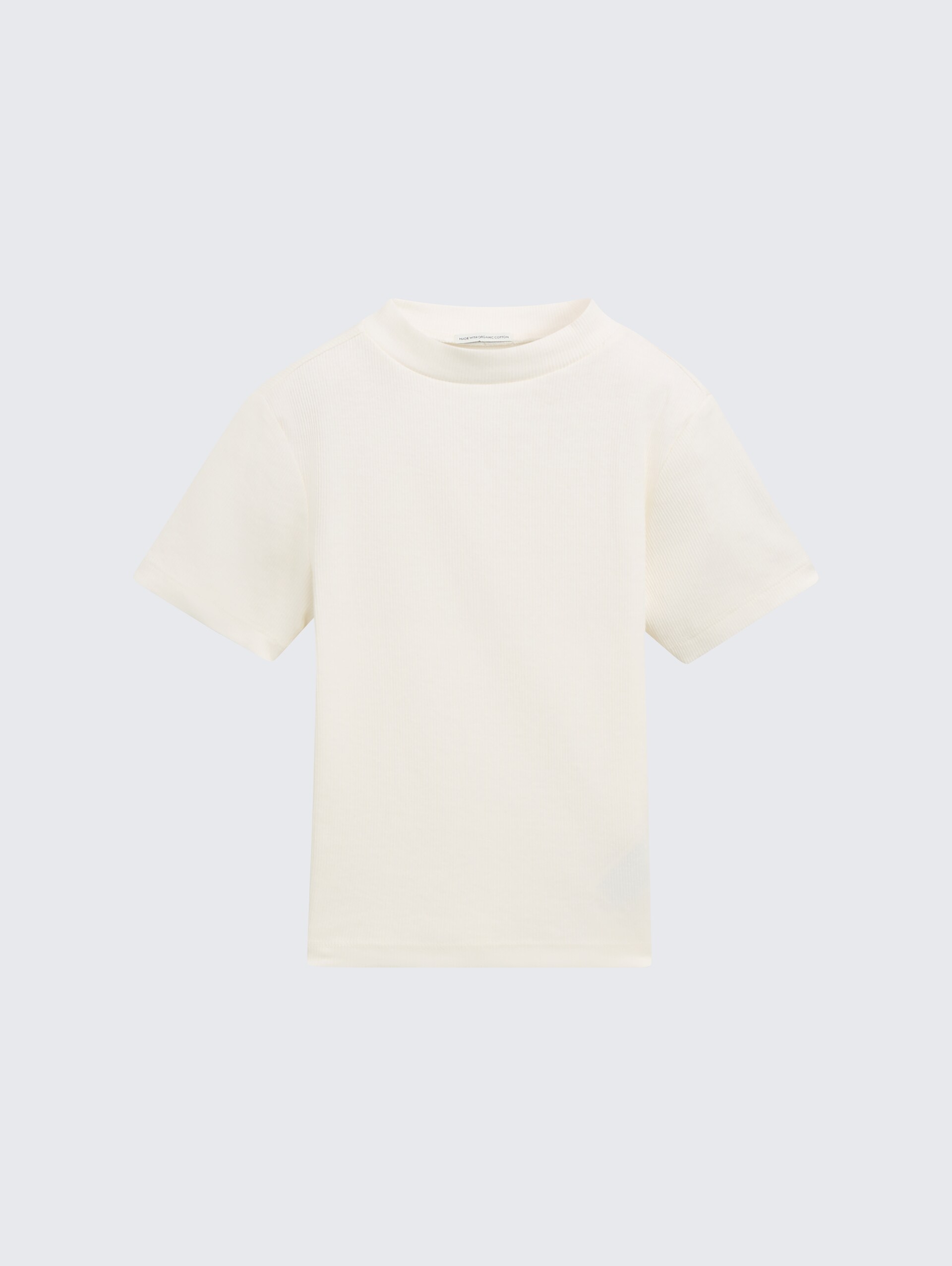 Cropped T-Shirt mit Rippstruktur - Wool White - Vorder-Produkt-Ansicht