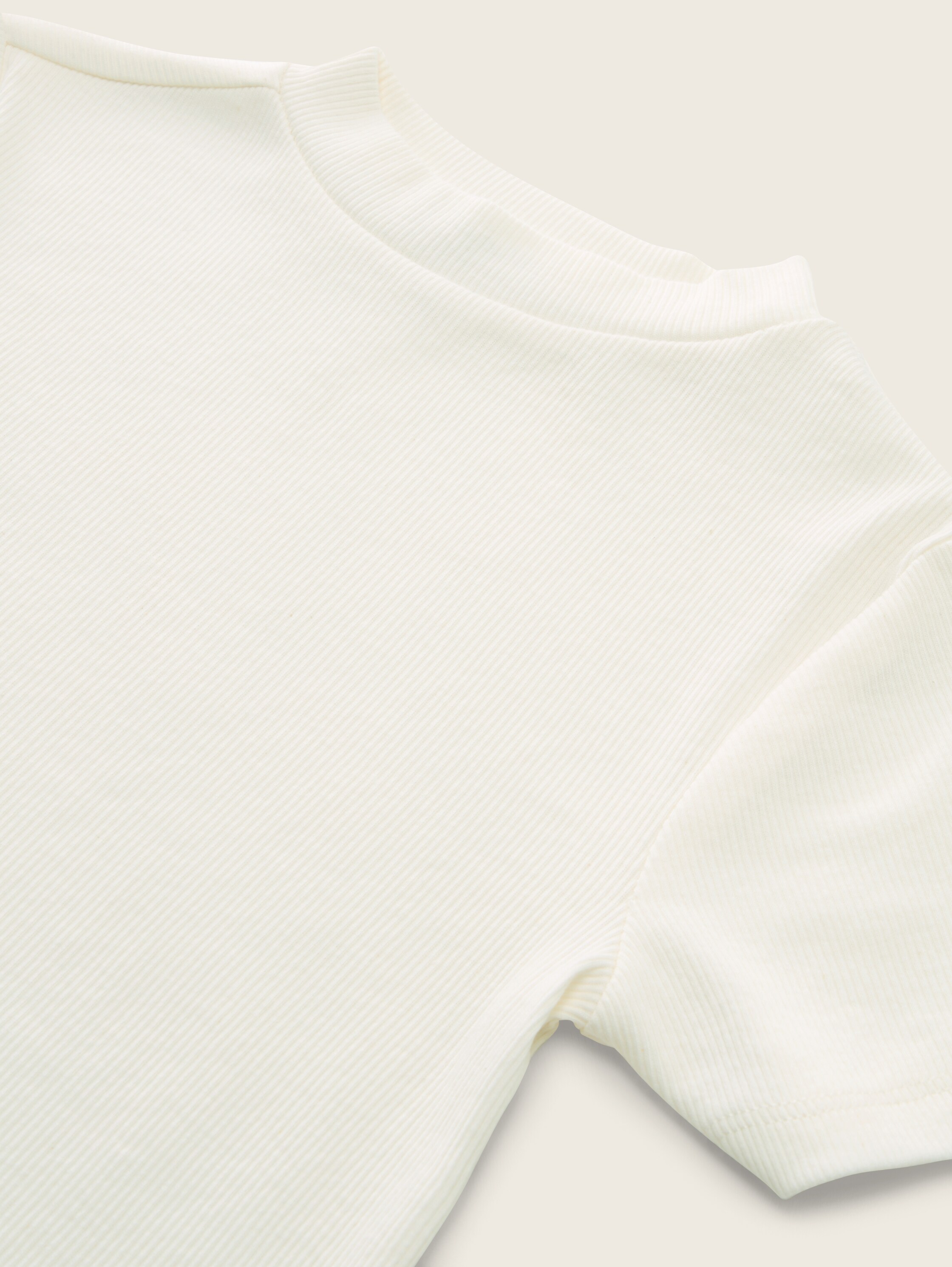 Cropped T-Shirt mit Rippstruktur - wool_white - 