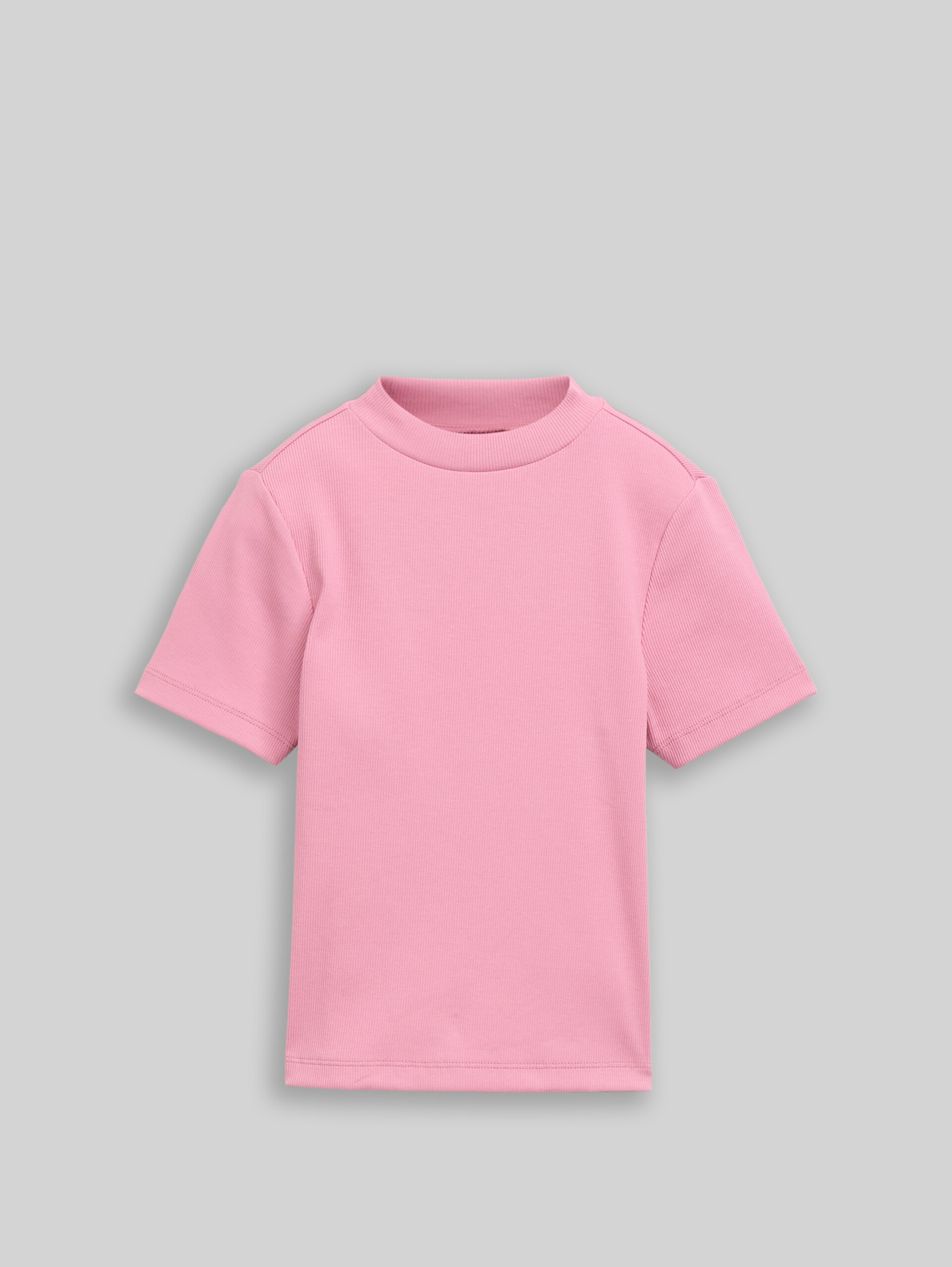 Cropped T-Shirt mit Rippstruktur - Soft Blush Rose - Vorder-Produkt-Ansicht