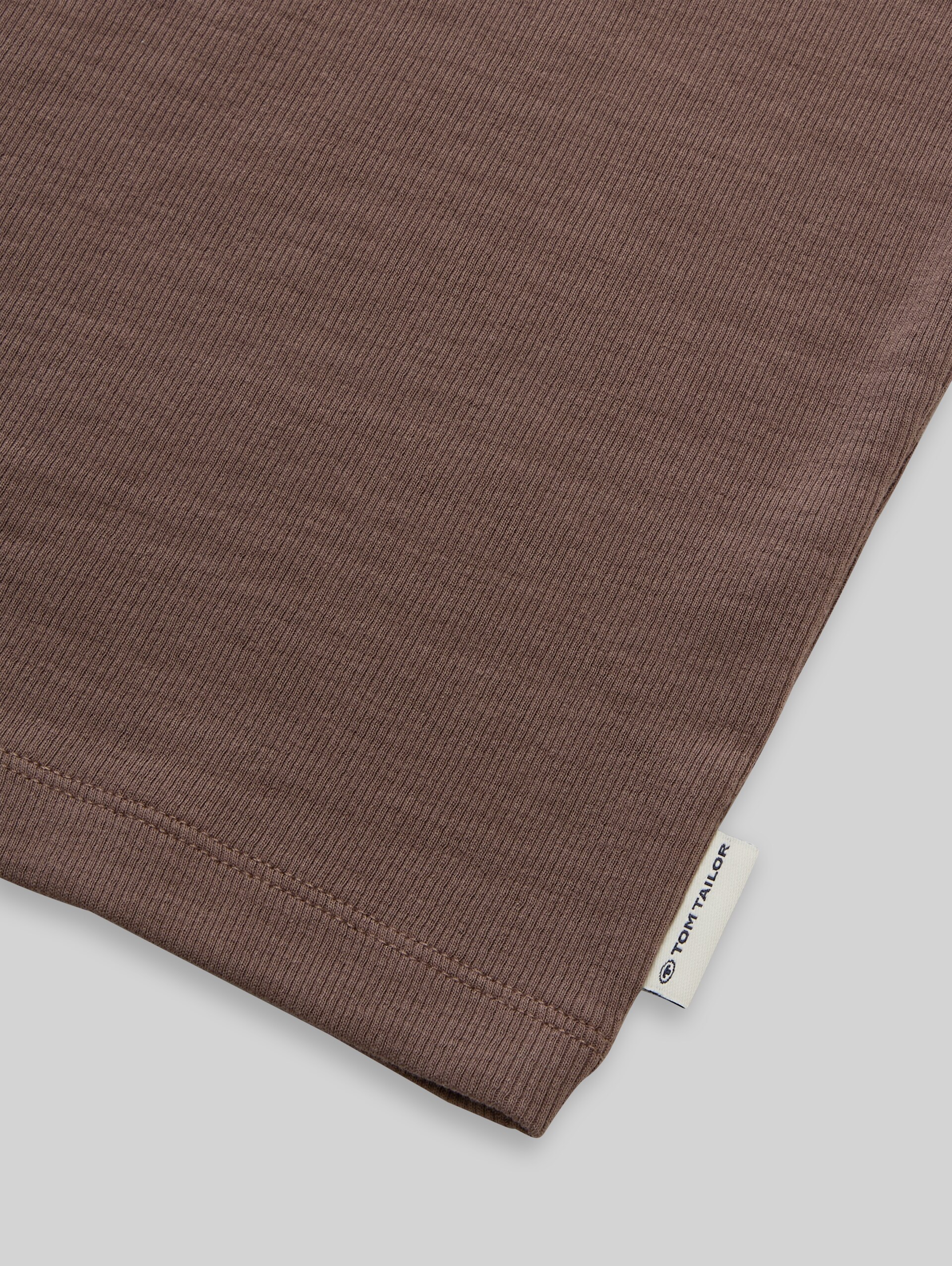Cropped T-Shirt mit Rippstruktur - rusty brown - Detail-Model-Ansicht