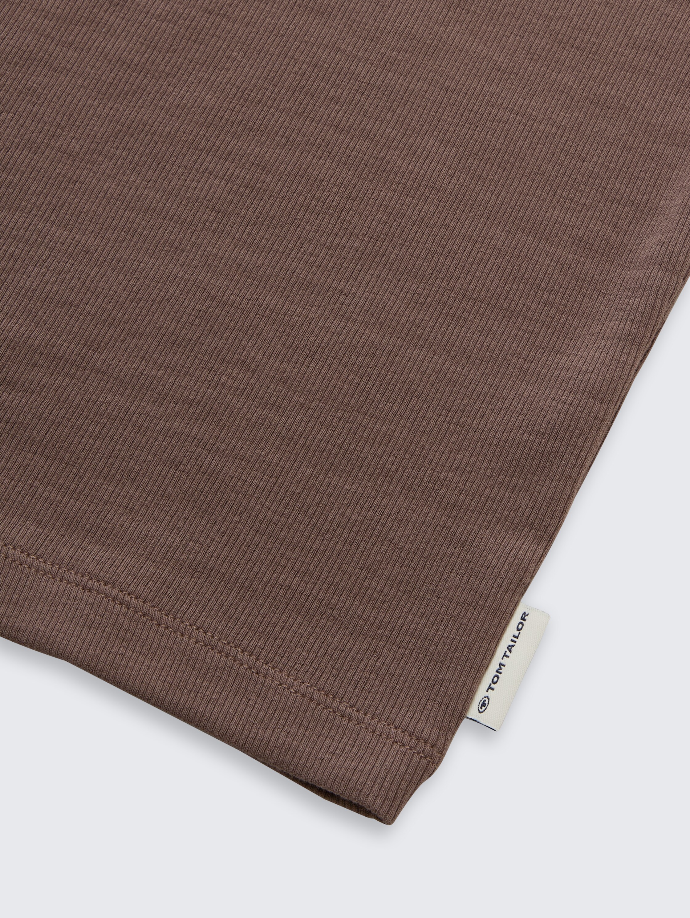 Cropped T-Shirt mit Rippstruktur - rusty brown - Detail-Model-Ansicht