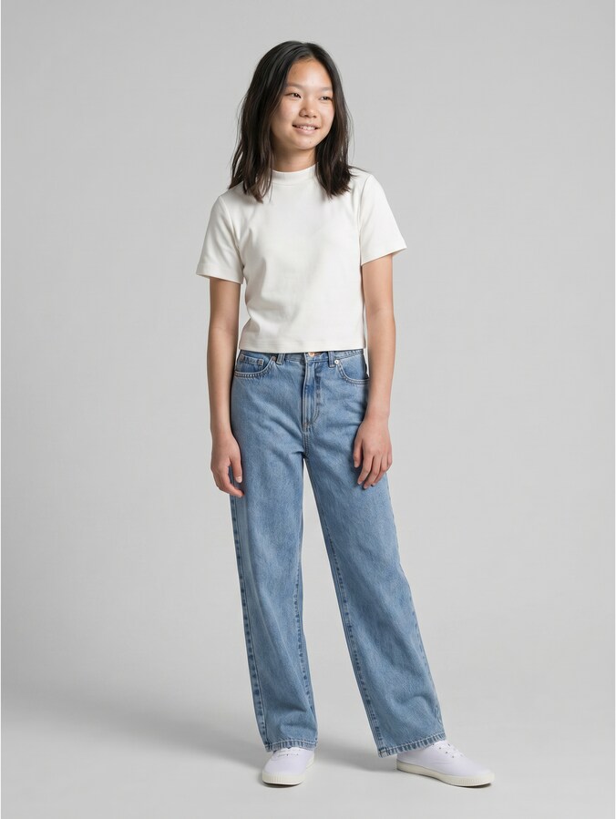 Jean à jambes larges par Teen Girls, mid stone bright blue denim