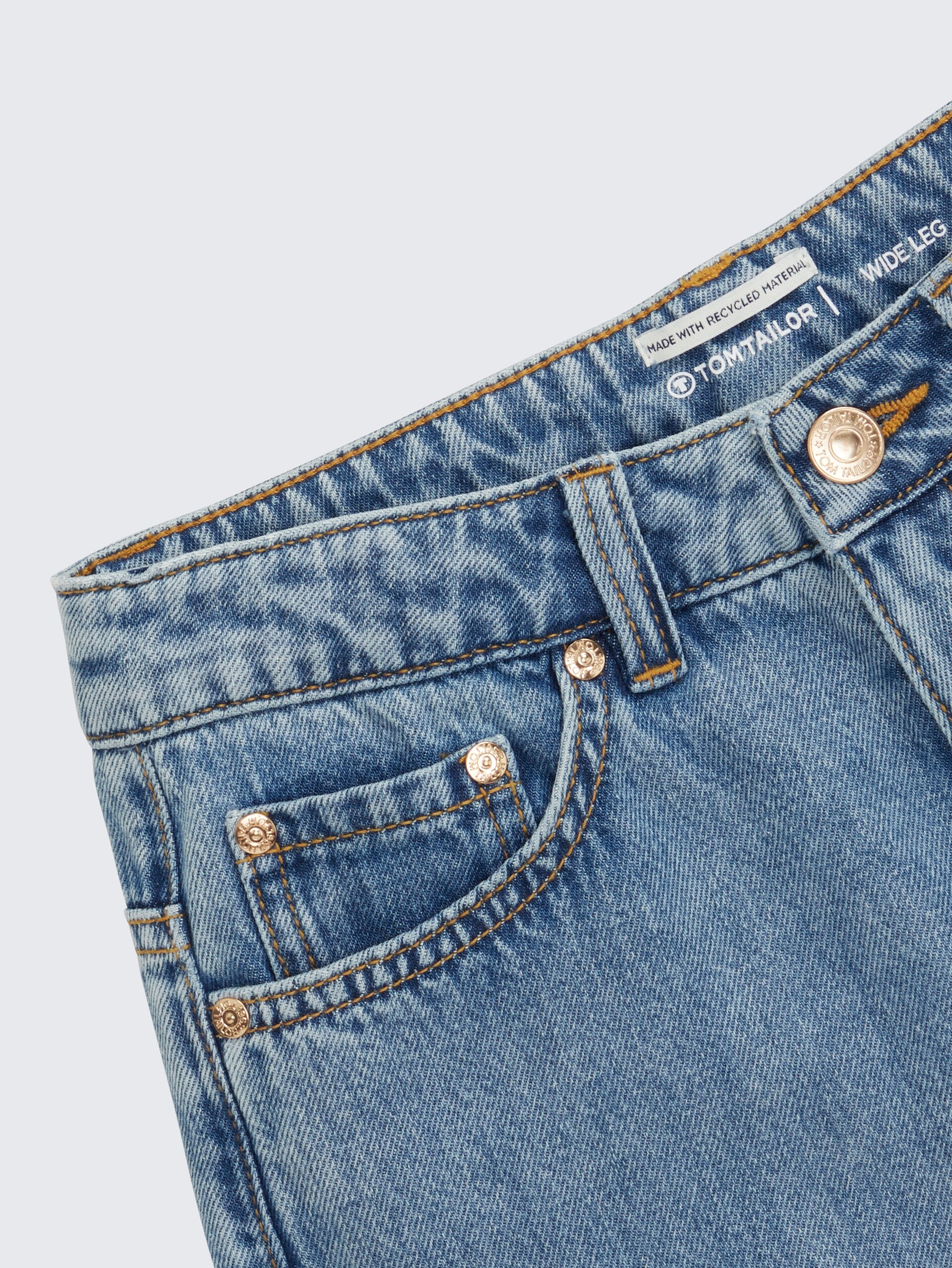 Wide Leg Jeans - mid stone bright blue denim - Detail-Model-Ansicht