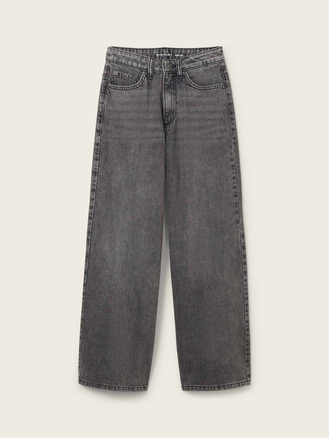 Wide Leg Jeans - used mid stone grey denim - Vorder-Produkt-Ansicht
