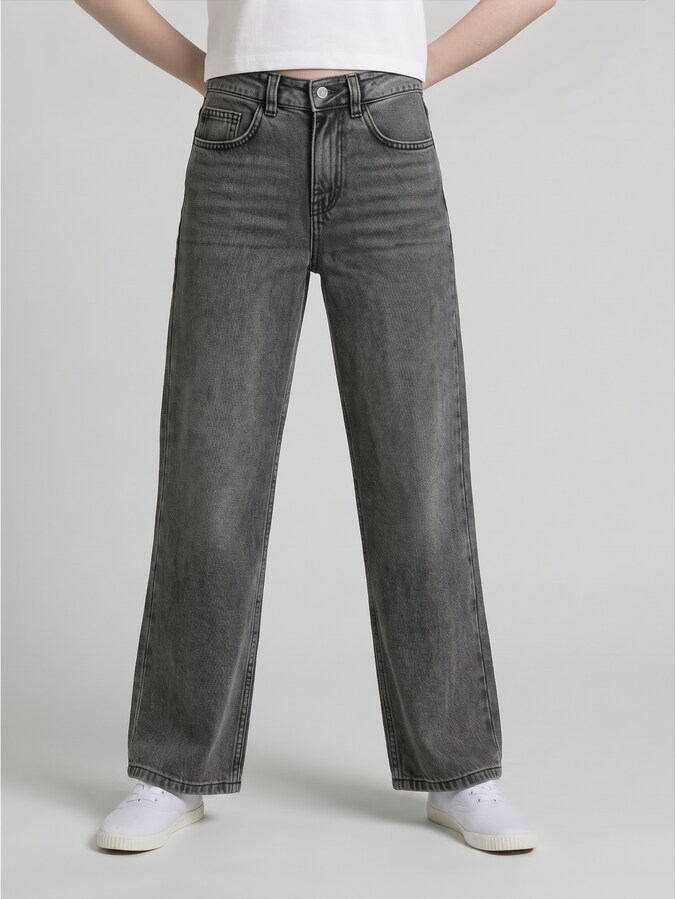 Wide Leg Jeans von Teen Girls, used mid stone grey denim