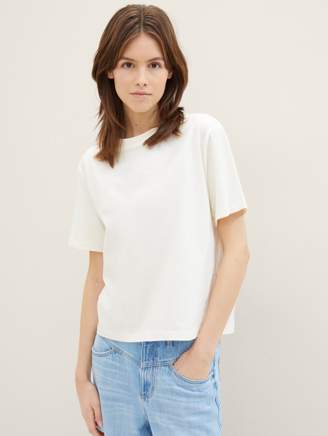 Boxy fit T-shirt van katoen door Denim Female, Gardenia White