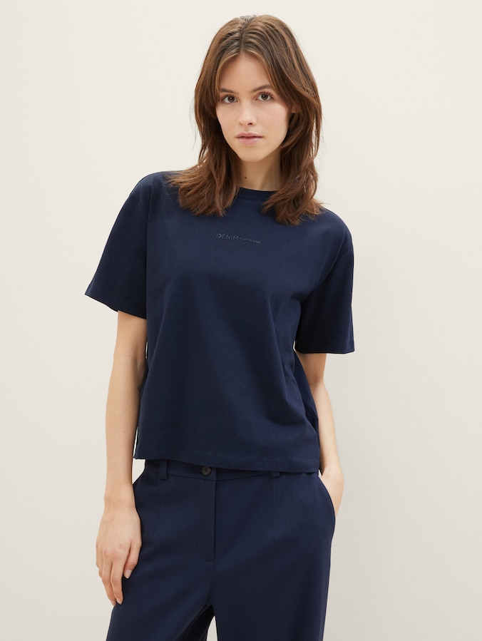 Boxy fit T-shirt van katoen door Denim Female, sky captain blue