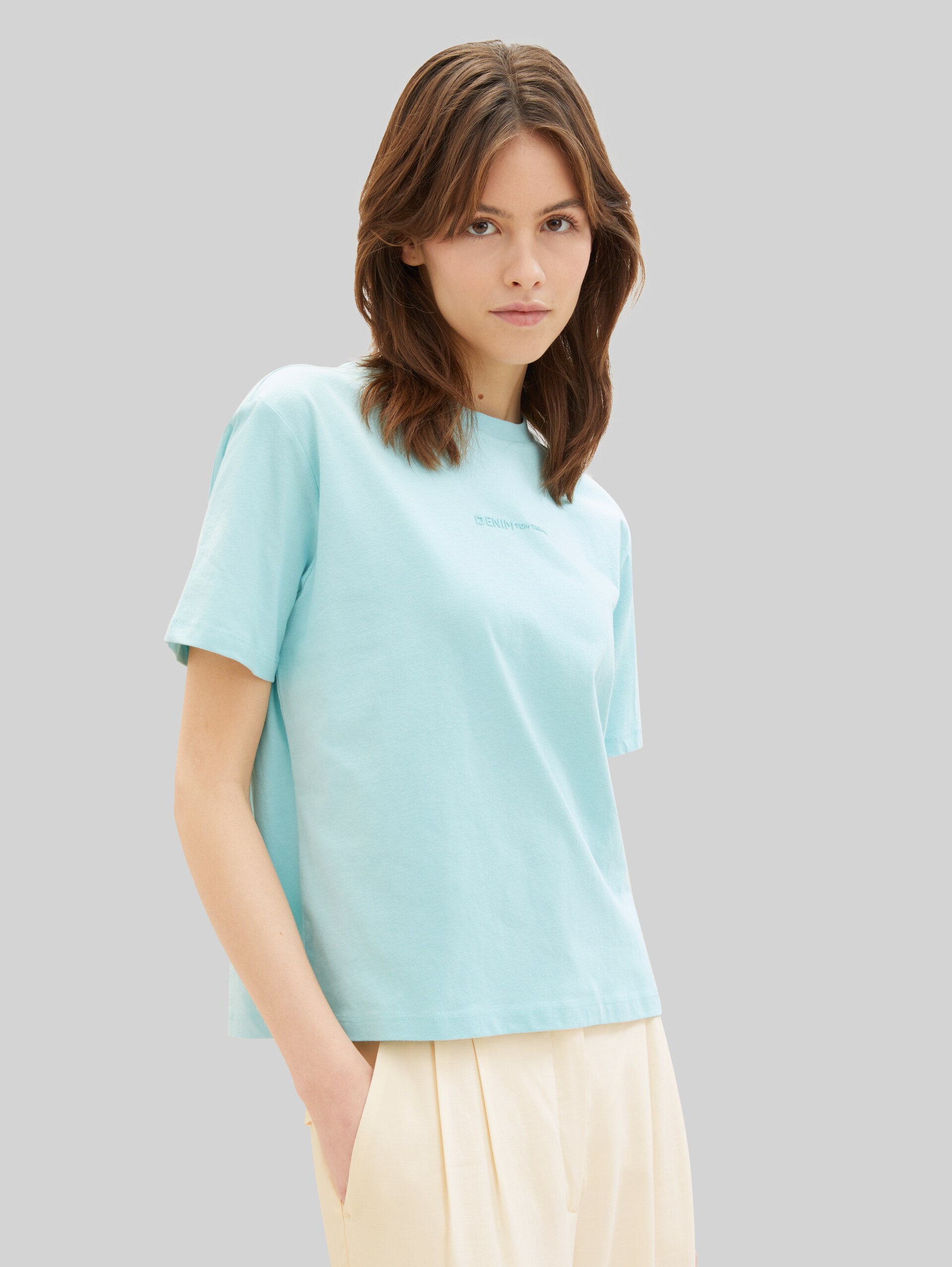 T-shirt Boxy Fit en coton - pastel turquoise