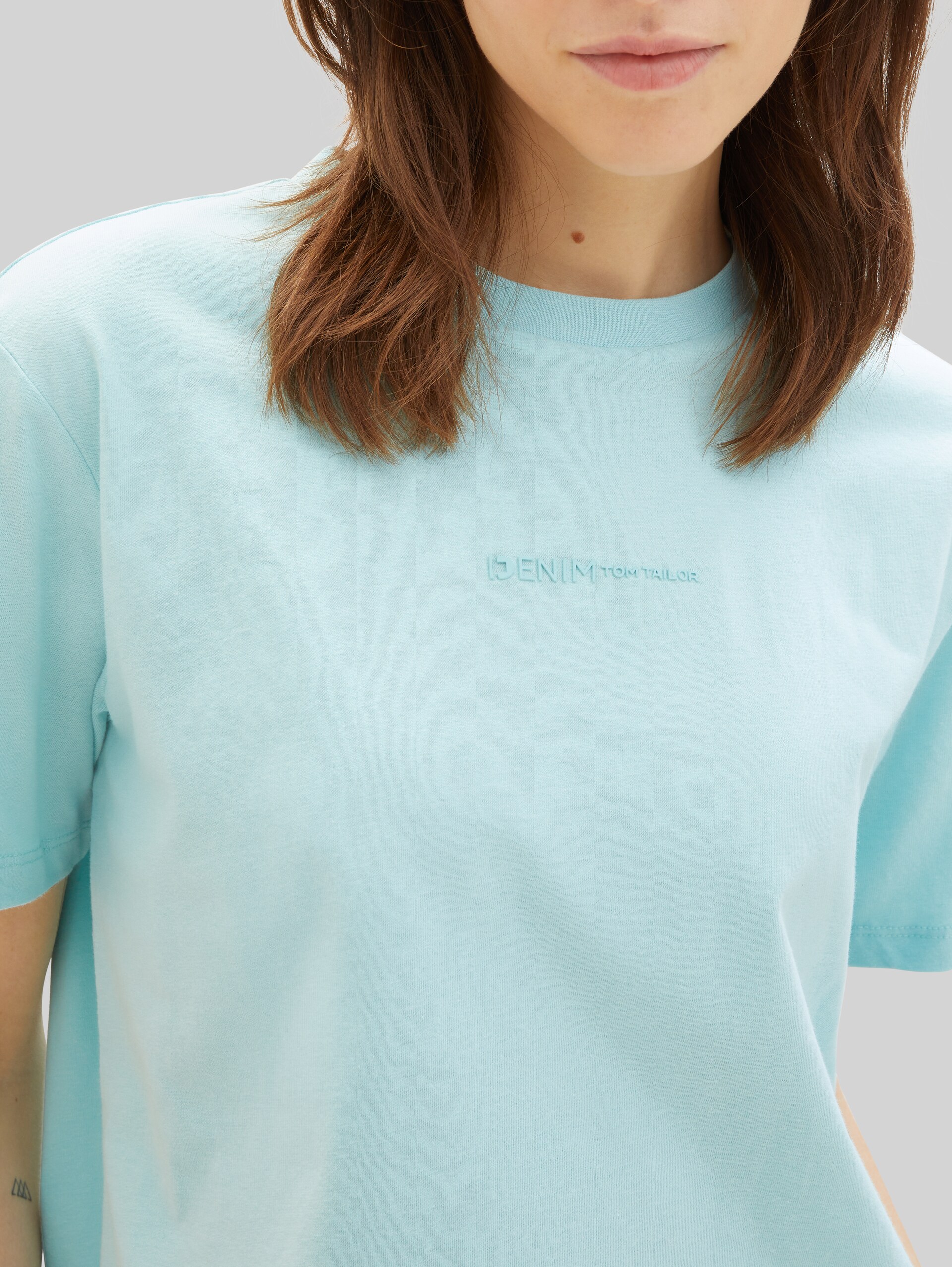 T-shirt Boxy Fit en coton - pastel turquoise - Vue détaillée du modèle