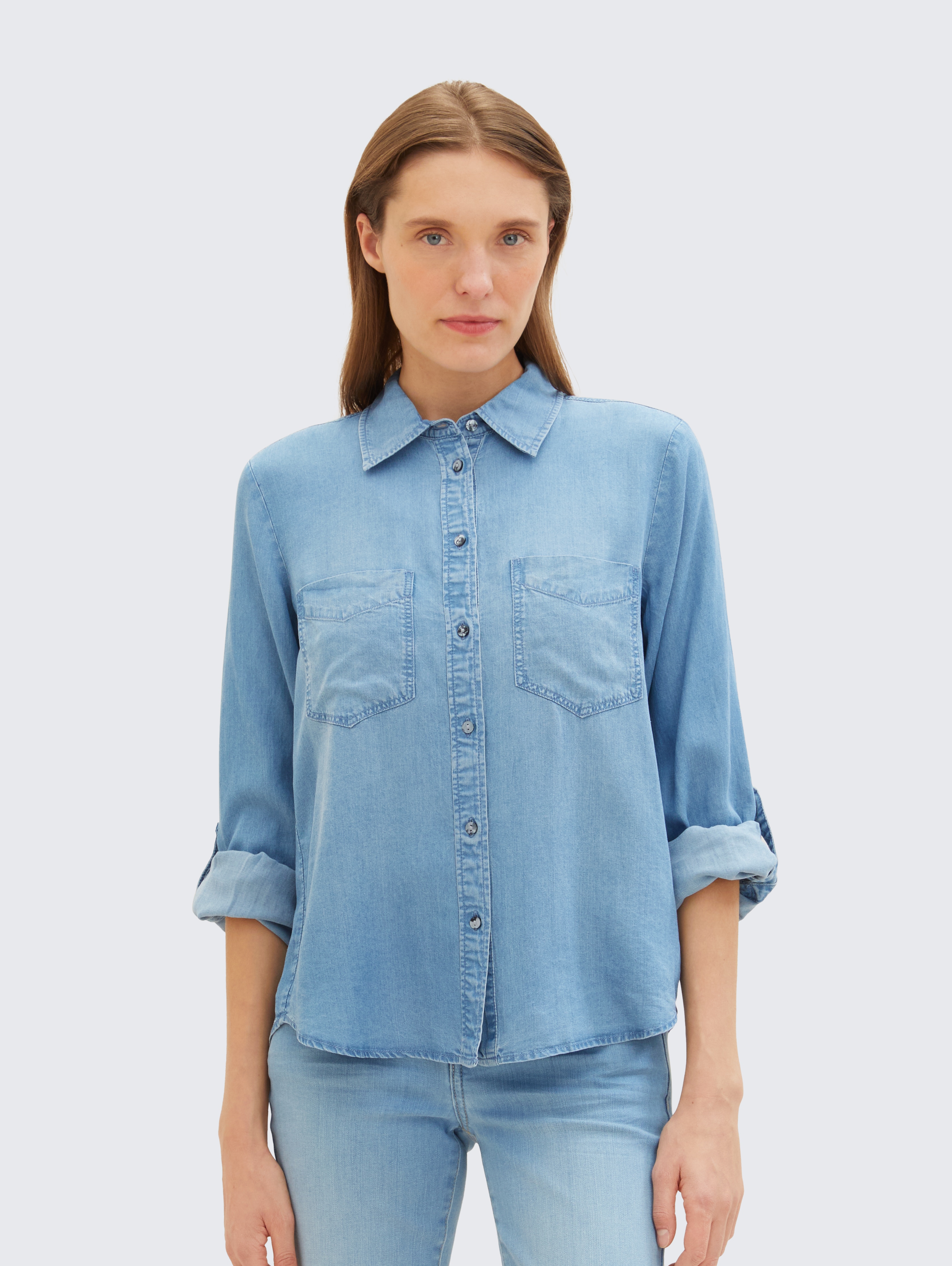 Bluse mit TENCEL™ Lyocell von Women, Clean Mid Stone Blue Denim