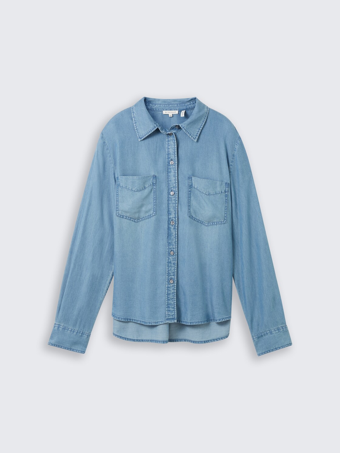 Bluse mit TENCEL™ Lyocell - Clean Mid Stone Blue Denim - Vorder-Produkt-Ansicht