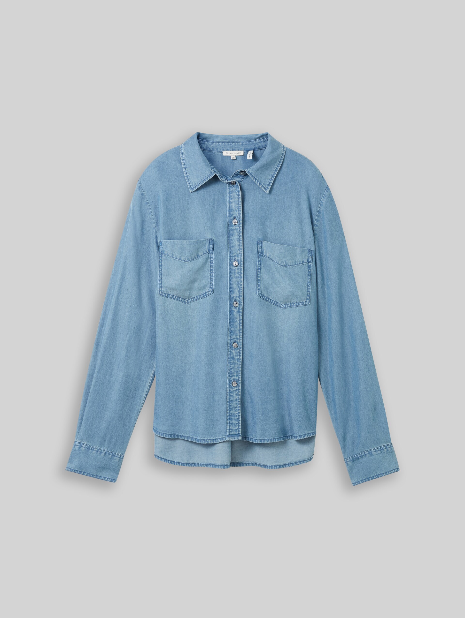 Bluse mit TENCEL™ Lyocell - Clean Mid Stone Blue Denim - Vorder-Produkt-Ansicht