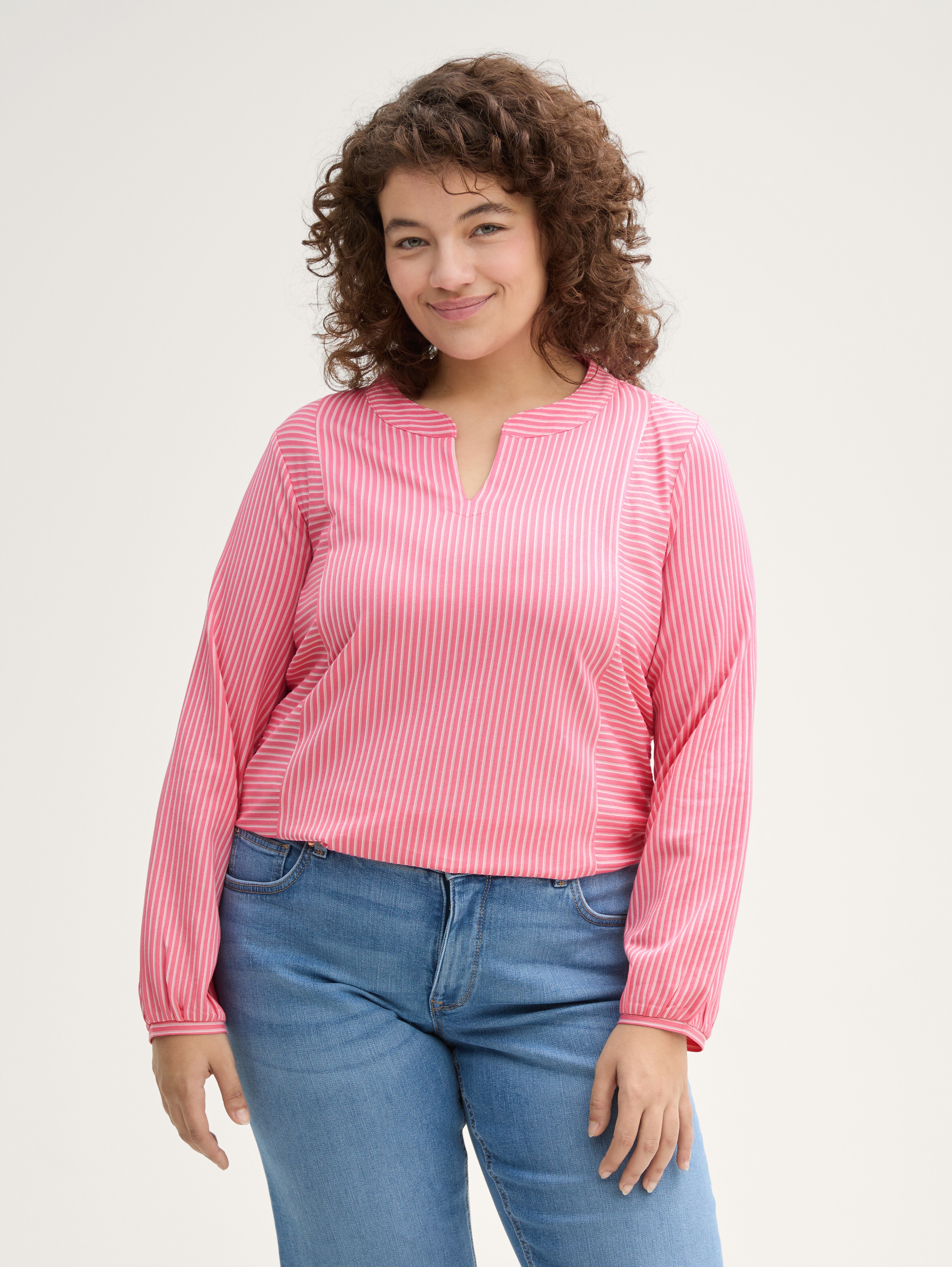 Plus Size - Blusenshirt mit Streifenmuster von Women Plus Size, bright rose white thin stripe