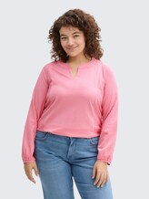 Plus Size - Blusenshirt mit Streifenmuster - bright rose white thin stripe - Ausschnitt Model-Vorderansicht