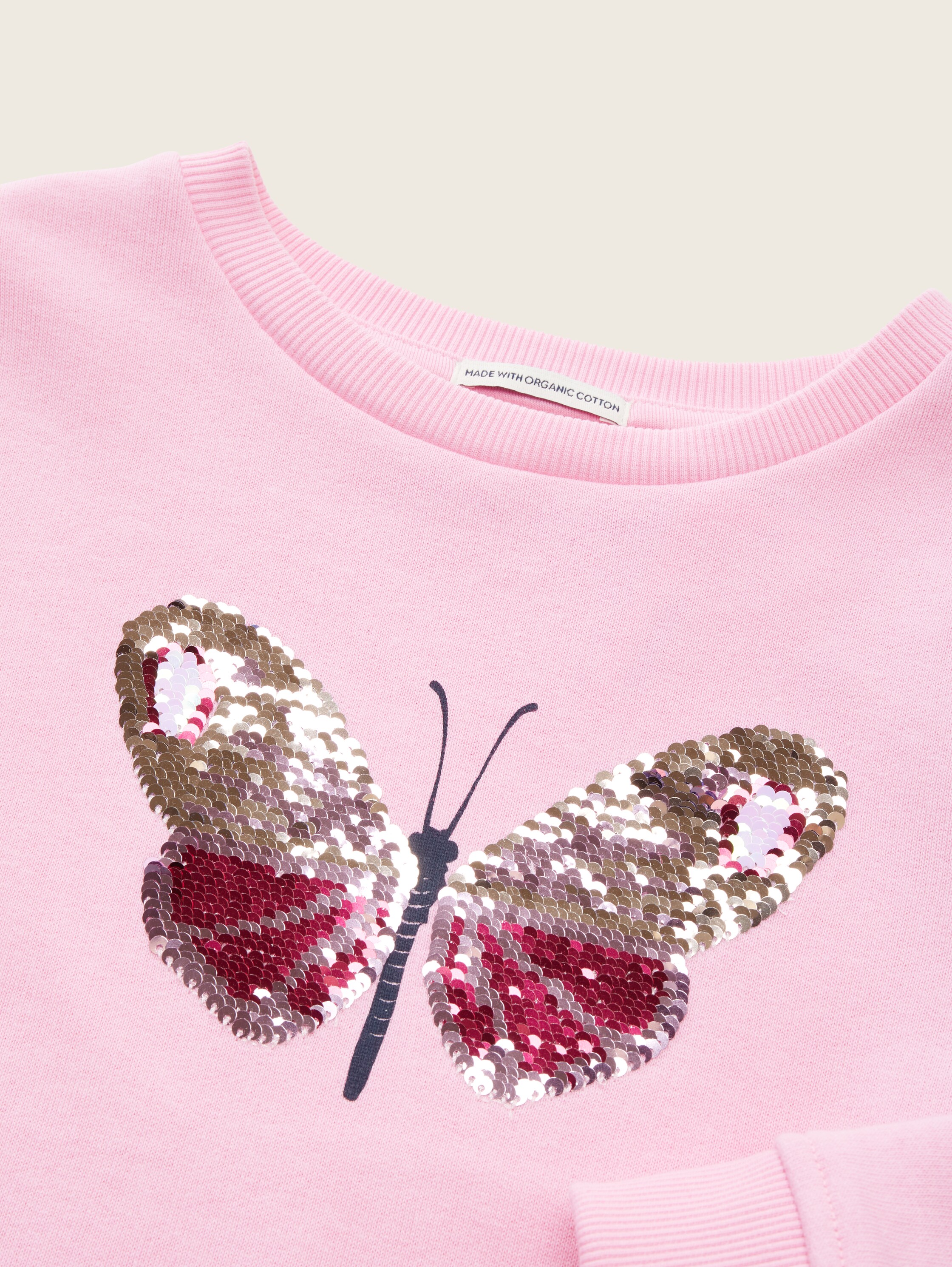 Sweatshirt mit Bio-Baumwolle - fresh summertime pink - Detail-Model-Ansicht