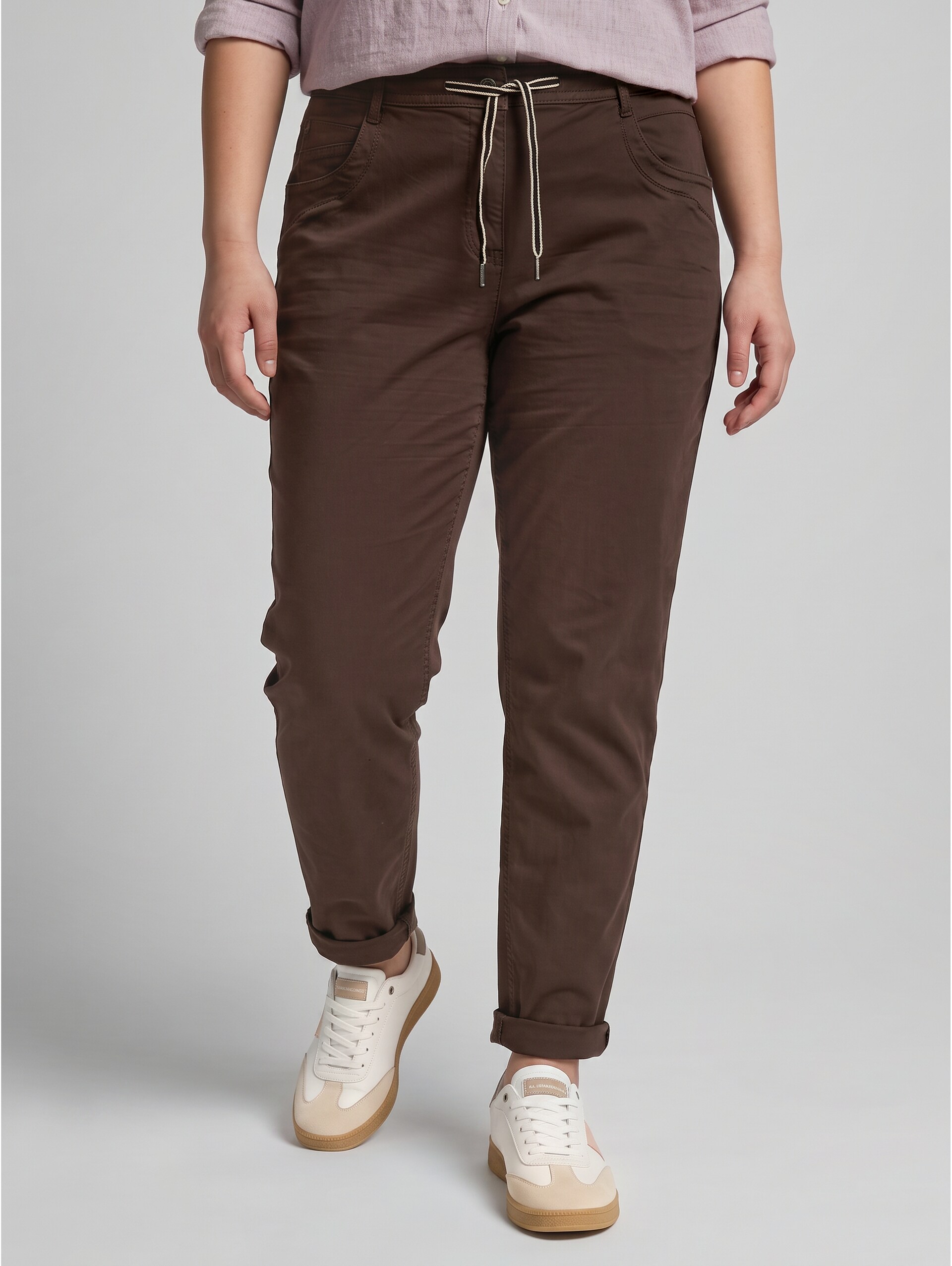Plus Size - Pantalon slim court - java dark brown - Découpe Vue de face du modèle